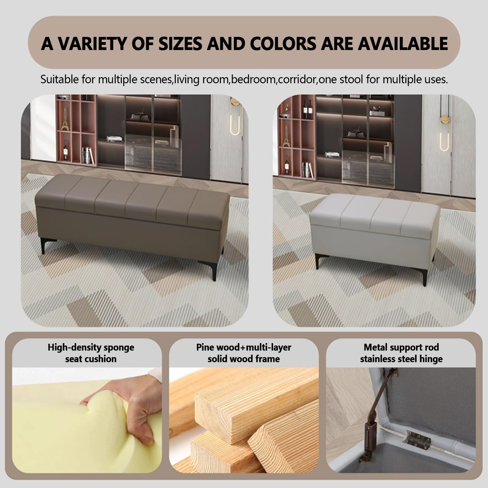 Panca contenitore con seduta, moderno salvaspazio pouf, panca camera da letto Imbottito, panca contenitore ingresso con scarpiera, panca fondo letto matrimoniale, cassapanca contenitore da interno.