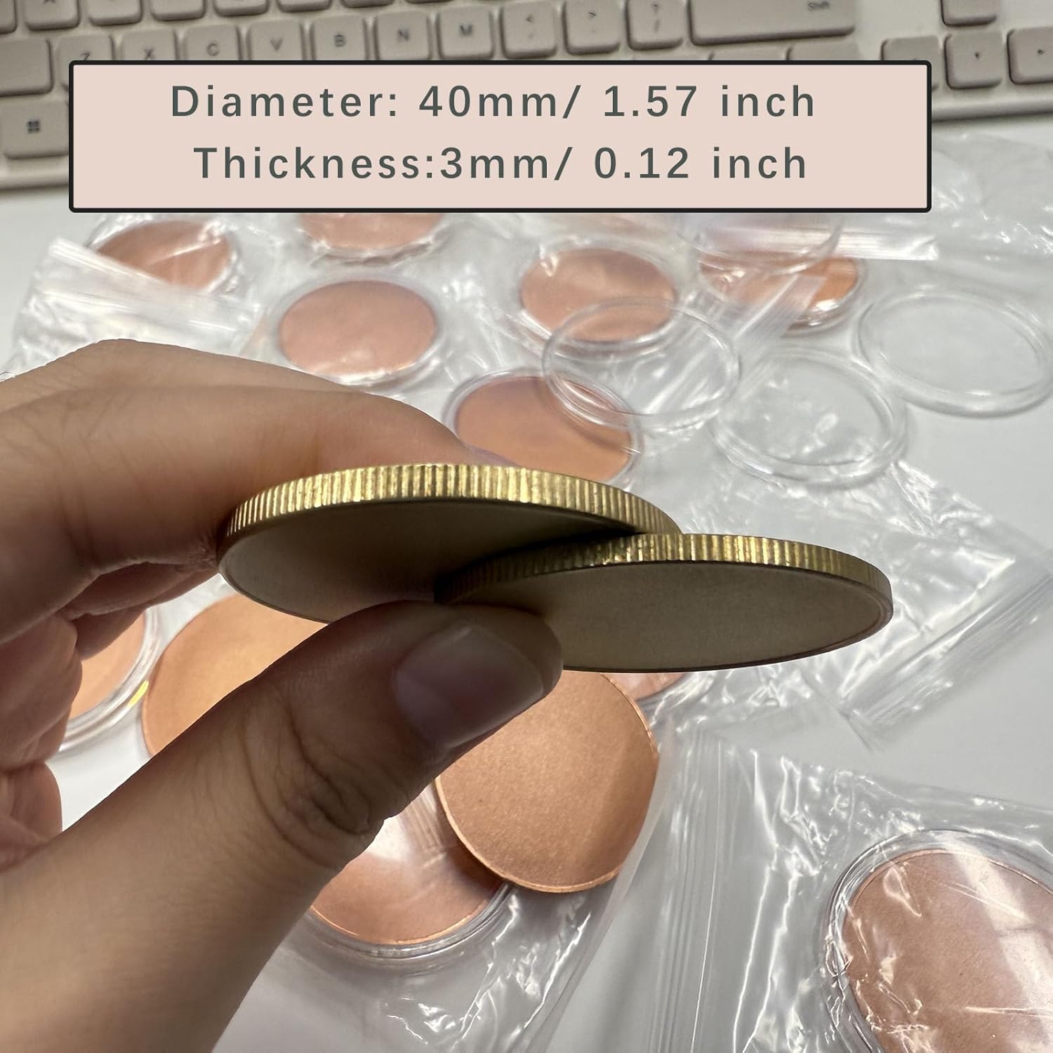 Ciezeical 30PCS 3mm Brass Coin Blanks,40mm Threaded Edged,Acrylic Protection Box,3mm Thickness Challenge Coin Blanks for Engraving,Birthday,Wedding
