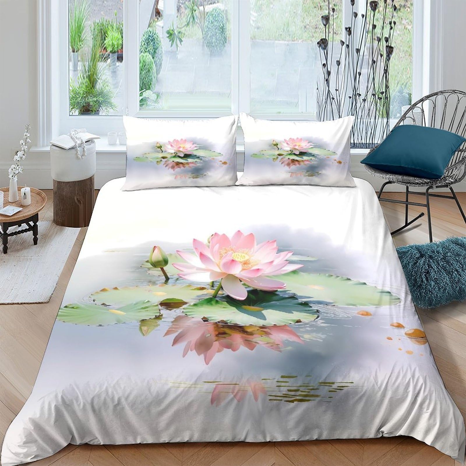 Ctjqhvkz Style-4 3D Printed Water Lily Fitted Sheet Microfiber Soft Breathable Lotus Blossom Mattress Cover For Bedroom Dorm Room Decor Single（135X200cm）