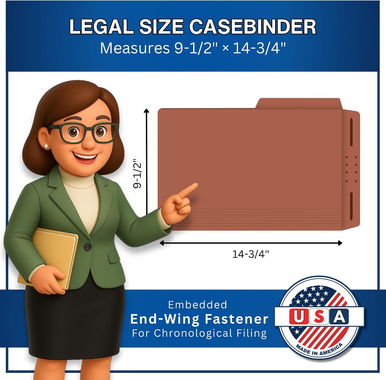 Red Rope Casebinder Legal File Folders, Doctor Stuff, Top Tab, Legal Size with Fully Reinforced Back, 2” Embedded Fastener on Endwing, and 1/2 Cut Assorted Top Tabs, 14 pt Stock, Box of 50