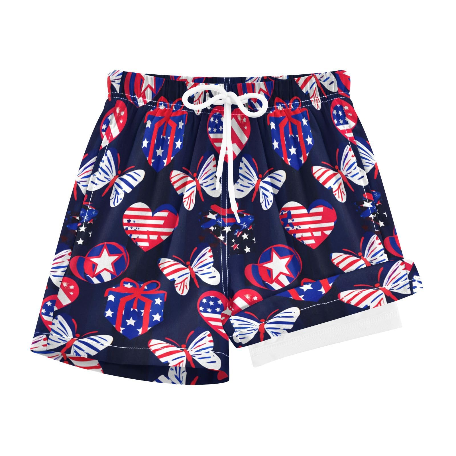 YANENDIE Boy Swim Trunks with Compression Liner Independence Day Boys Swim Shorts Quick Dry Beach Shorts