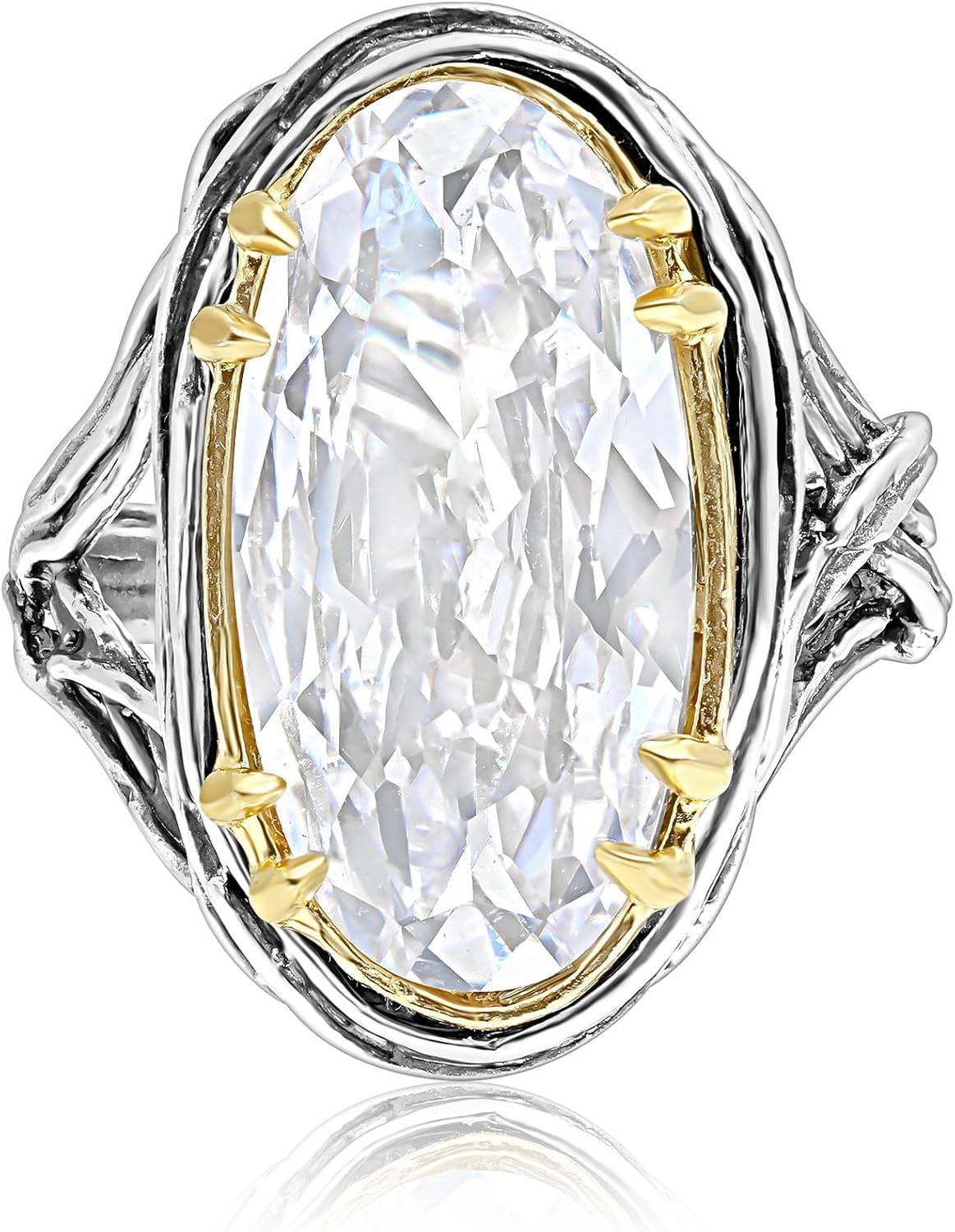 JEAN RACHEL JEWELRY Mixed Metal Two Tone Ring for Women – Oval CZ Wire Wrap – 925 Sterling Silver & 14K Gold Over Silver – Hypoallergenic Handcrafted Design