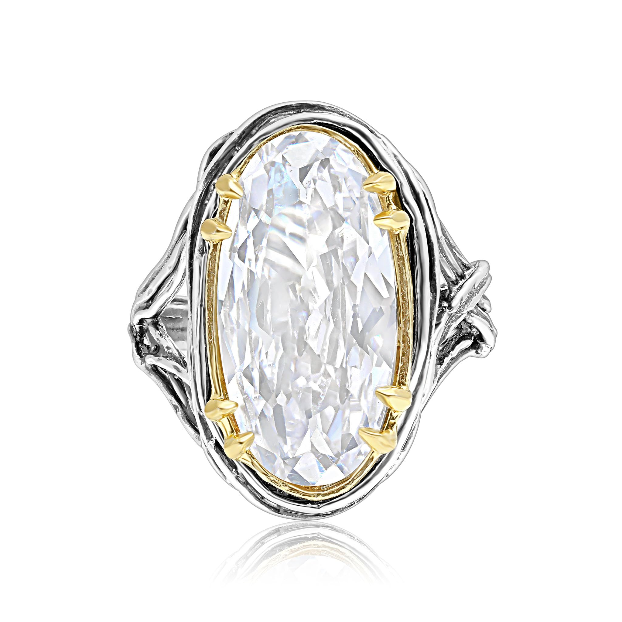 Ring aus gemischtem Metall, oval, Zirkonia, Draht-Wickelring Jean Rachel Jewelry