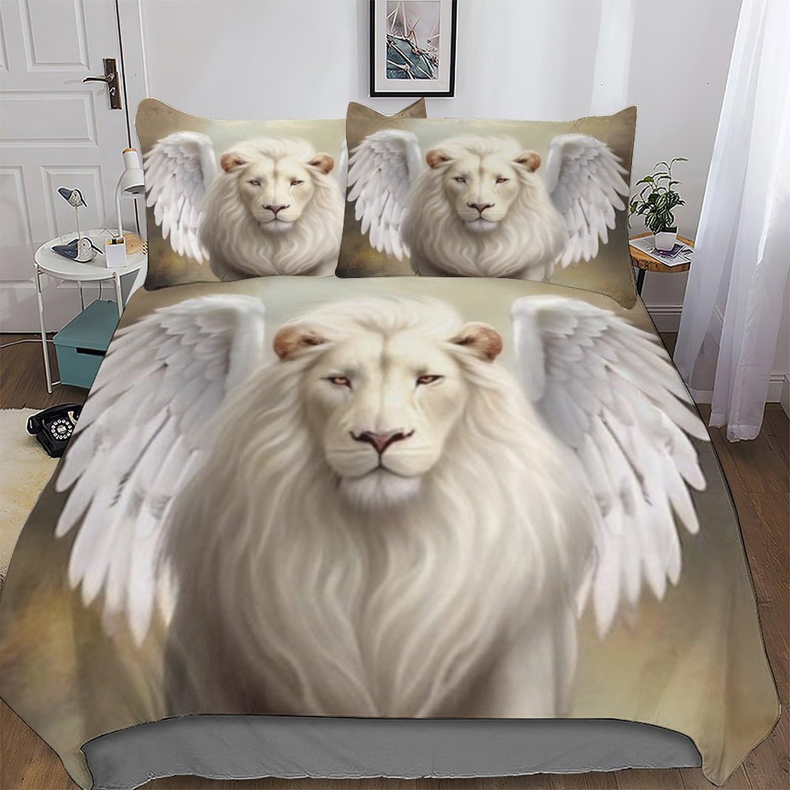 Housse de couette lion 200x200 cm avec taies d'oreiller en microfibre pour lit deux personnes