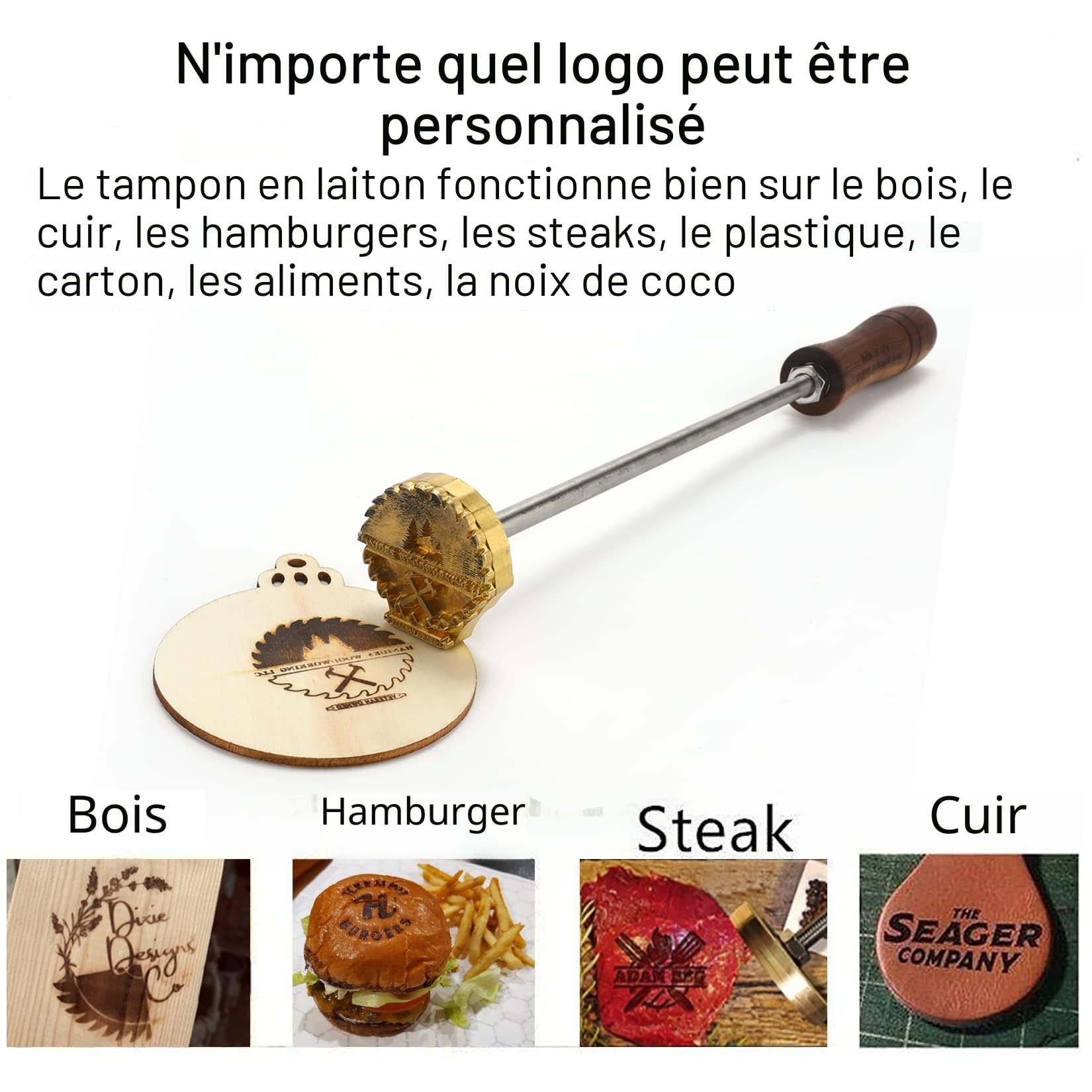 Fer de marque personnalisé pour bois - Logo du tampon en bois personnalisé comme cadeau pour le travail du bois et l'artisanat du cuir - Fer de marque alimentaire (3.8x3.8cm)