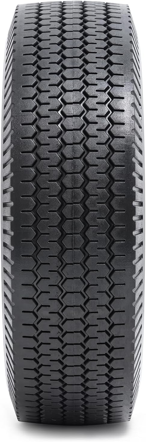10” Flat Free Tires, 4.10/3.50-4” Solid Tires and Wheels with 5/8” Axle Bore Hole and Double Sealed Bearings Compatible with Hand Truck Wheelbarrow Tire Lawn Mower Tire (Silver, 2PCS) P-091