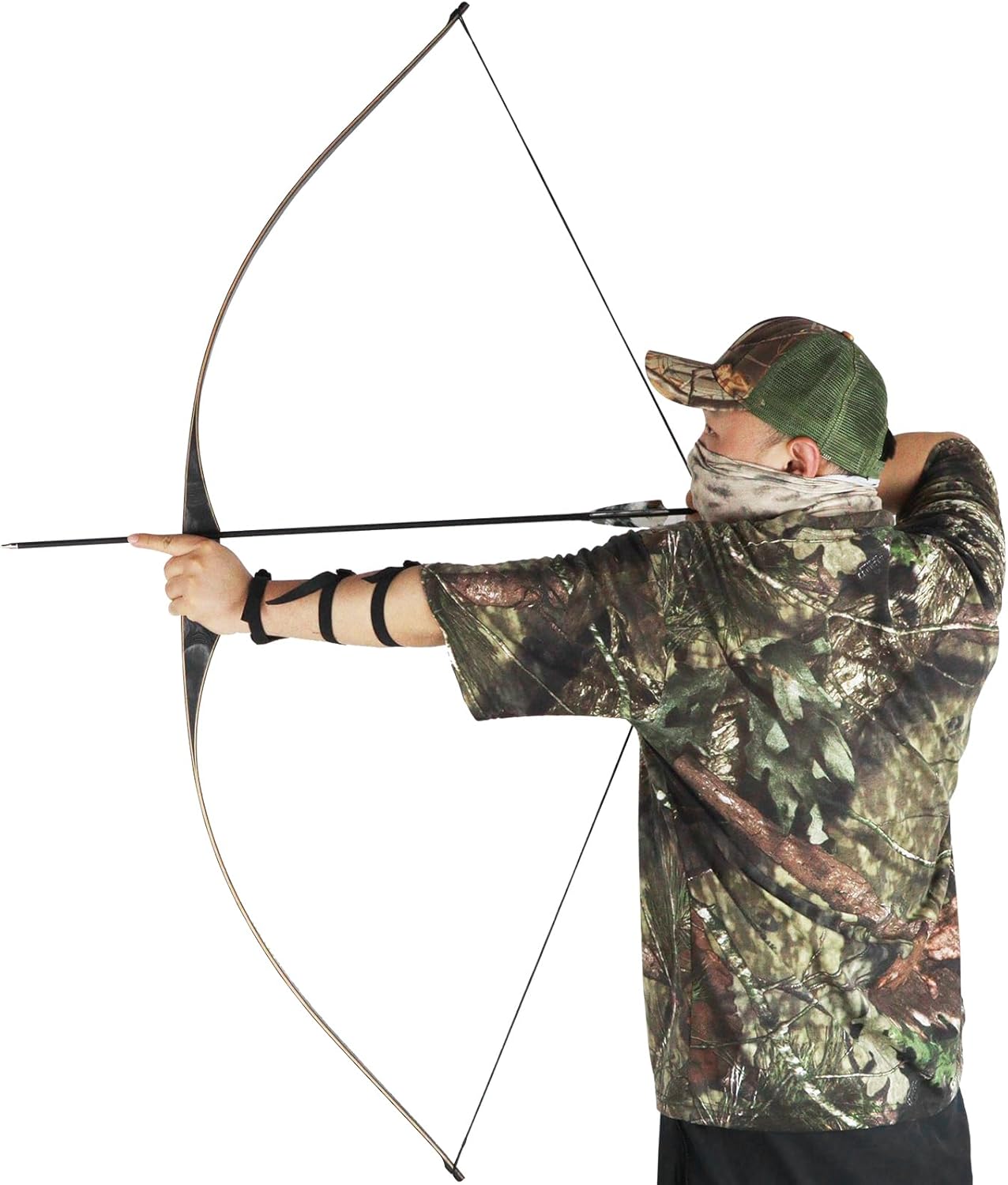 60'' Traditional Wood Longbow Kit for Adults 20-40lbs Right Hand Longbow One Piece Long Bow for Hunting and Shooting