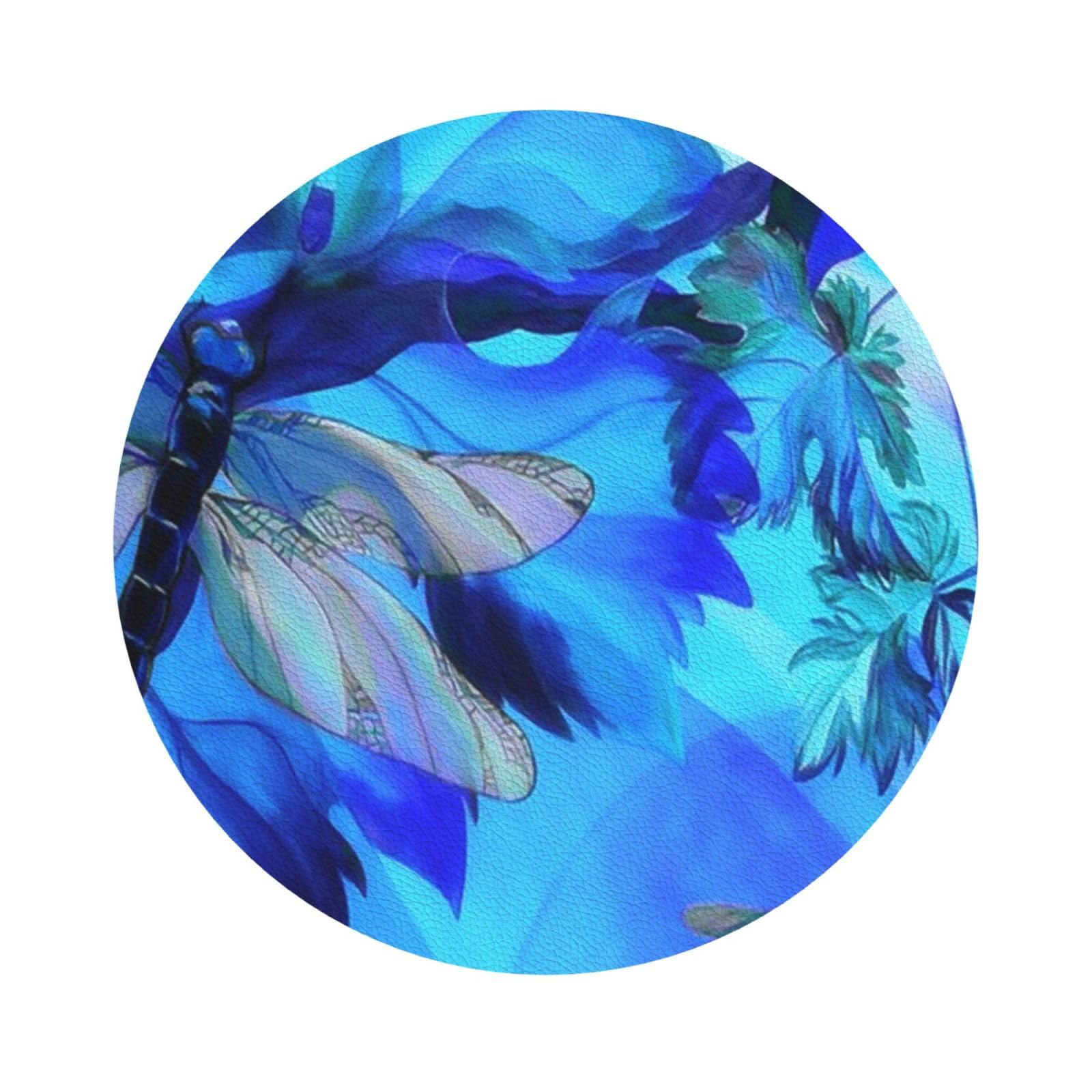 Art Dragonfly PU Leather Coasters Set of 6 Round Drink Coasters