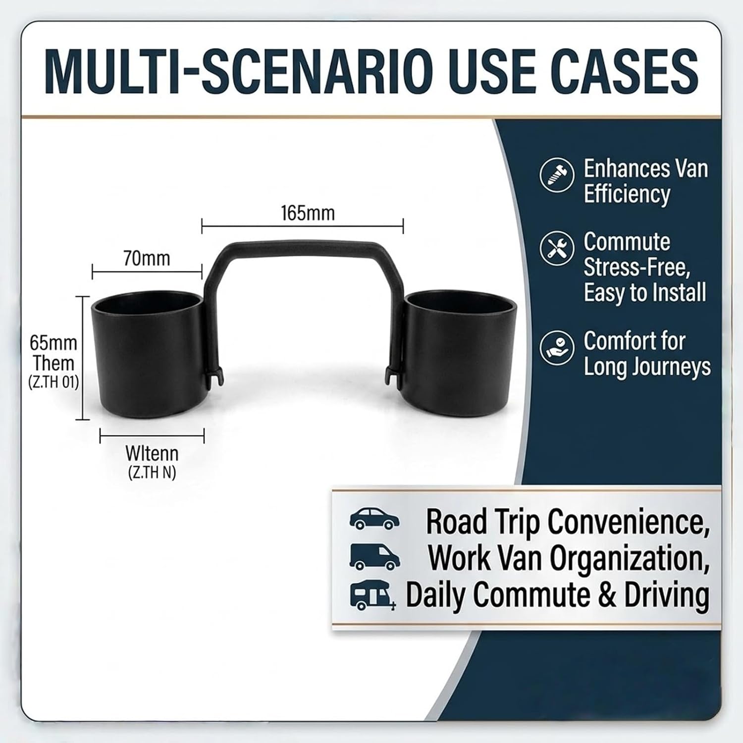 70mm Cup Holder Compatible with RAM Promaster, Non-Slip for Securing Charger Bezel, Tool-Free Installation, Universal Fit for Phones & Large Cups