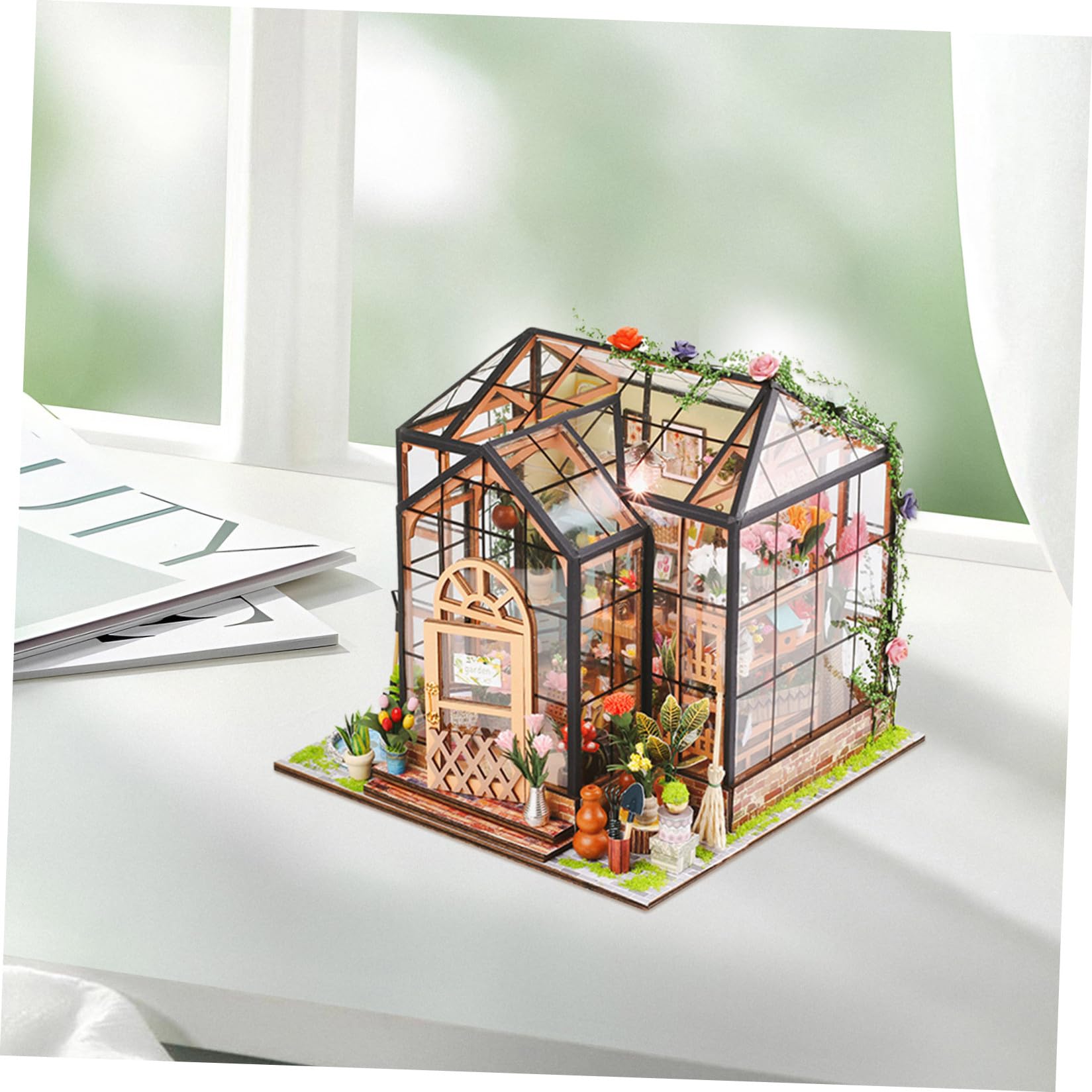 Kit de Casa de Flores en Miniatura 3D DIY Modelo de Construcción de Casa de Muñecas Madera y Acrílico Accesorios Varios Decoración Festiva y Exposición para Niñas y Familia