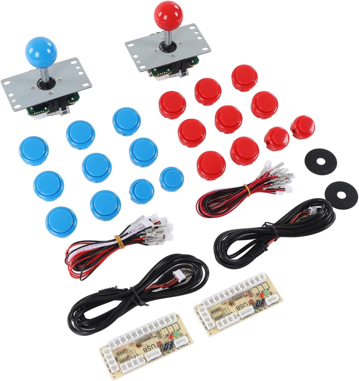 DIY Game Kit Sturdy USB Board Game Encoder Joystick Buttons Set for Friends Gathering, Suitable for Home Console and Fighting Console, Plastic and Hardware, 680g (Blue Red)