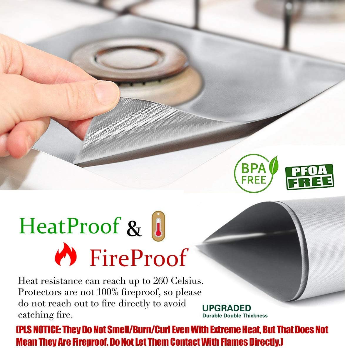 Stove Burner Covers,0.3MM Double Thickness,8 Pack,Silver,Size 10.6” x 10.6”