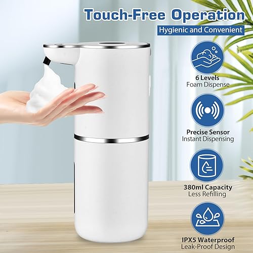 Miniatura 3 de Dispensador automático de jabón espumoso, pantalla LED, dispensador de jabón de manos de espuma sin contacto para encimera de baño, cocina, 6