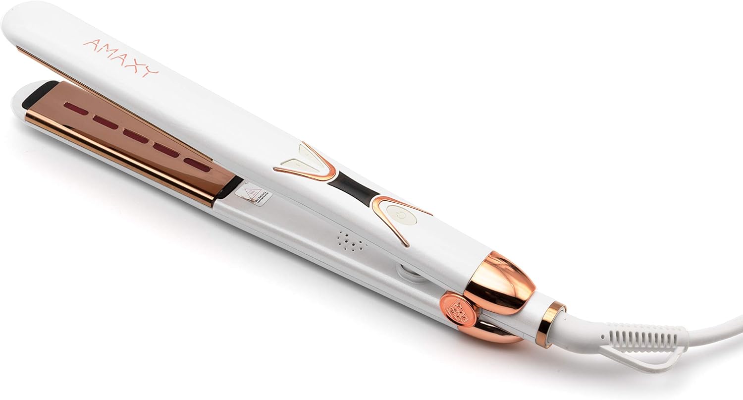 AMAXY Professional Real Infrared Hair Straightener Flat Iron- Instant Heating Technology with 450F Temp Control in 30 Seconds - Frizz Free - Silkier - Single Pass - Last Longer - for All Hair Type