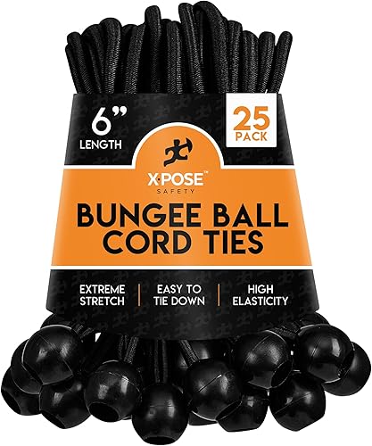 Miniatura 16 de Xpose Safety Cuerdas elásticas de bolas de 6 pulgadas, paquete de 10 cuerdas elásticas resistentes de colores surtidos en blanco y negro con lazos