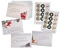 Hill Valley Greetings Holiday Decor Christmas Cards Set - 24 Holiday Note Cards with Envelopes and Colorful Seal Stickers