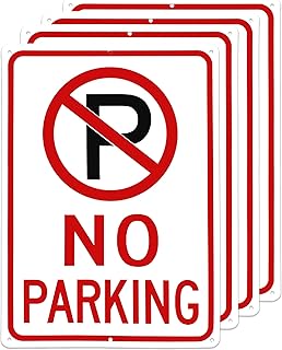 No Parking Signs 10"x14" - 0.04 Inch Aluminum - Pack of 4 Engineer Grade Metal No Parking sign- No Parking Signs for Driveway - UV Protected No Parking Sign for Indoor & Outdoor