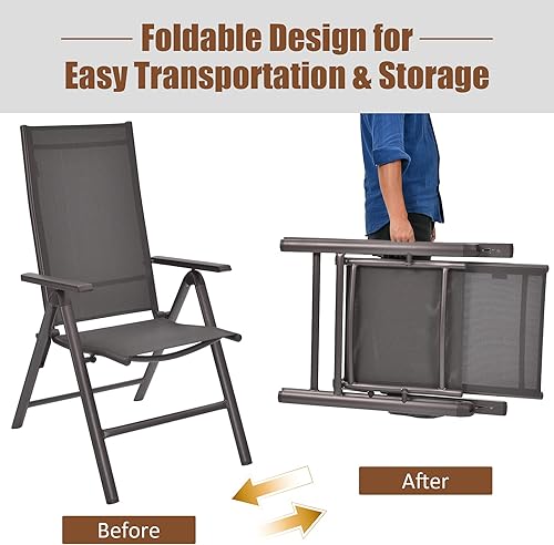 Miniatura 6 de Giantex Juego de 2 sillas de patio, sillas plegables para césped, paquete de 2 sillas de exterior con respaldo ajustable de 7 niveles, marco de