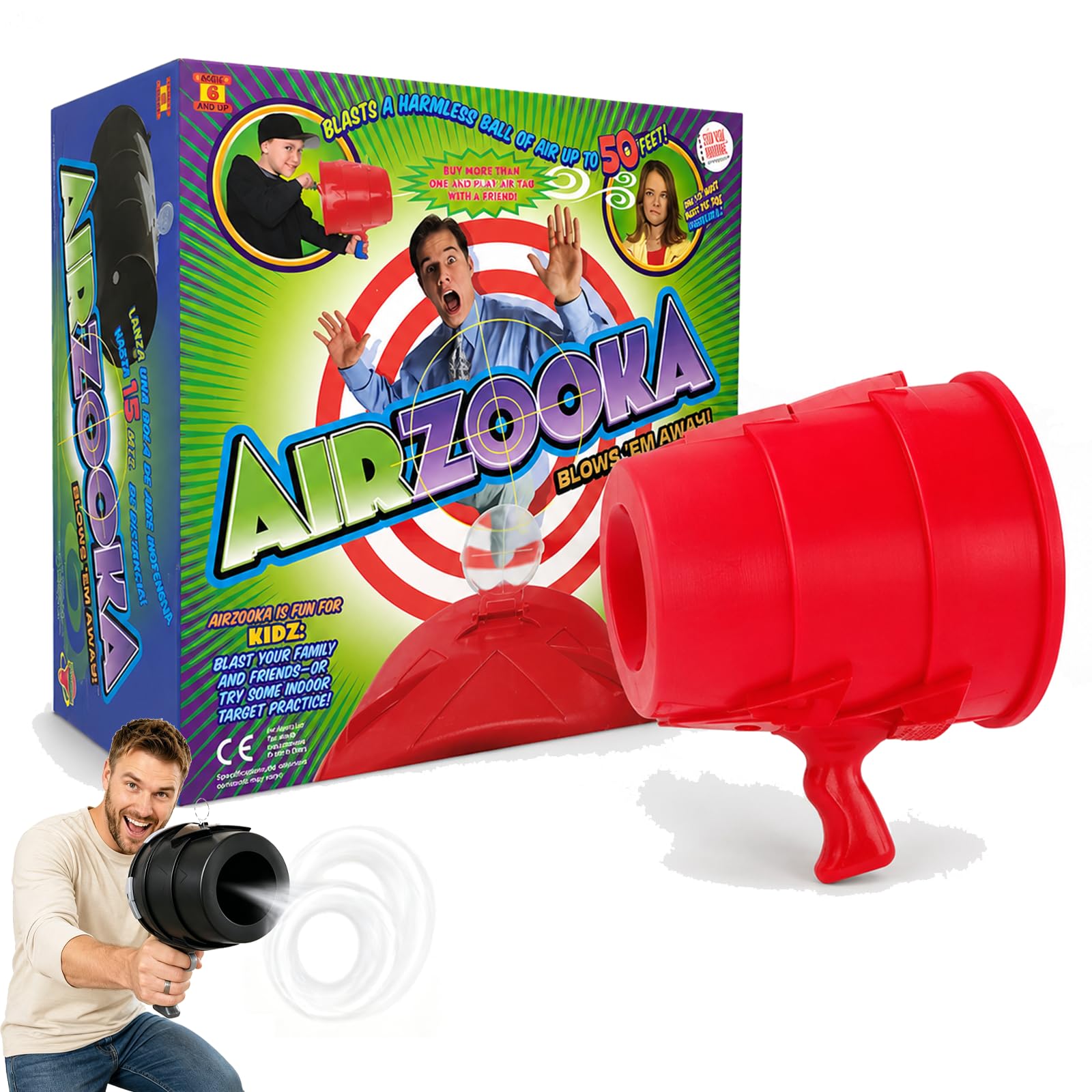 Air Cannon Toy Handheld For Adults, Handheld Shot Air Cannon Toy, Air Shooter Blowing Gun, Bullseye Blaster As Seen On TV (Red)