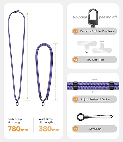 Miniatura 6 de SSLOTSCASE Correa cruzada para teléfono con 2 pestañas transparentes de poliuretano termoplástico (TPU), correa de cuello flexible doble