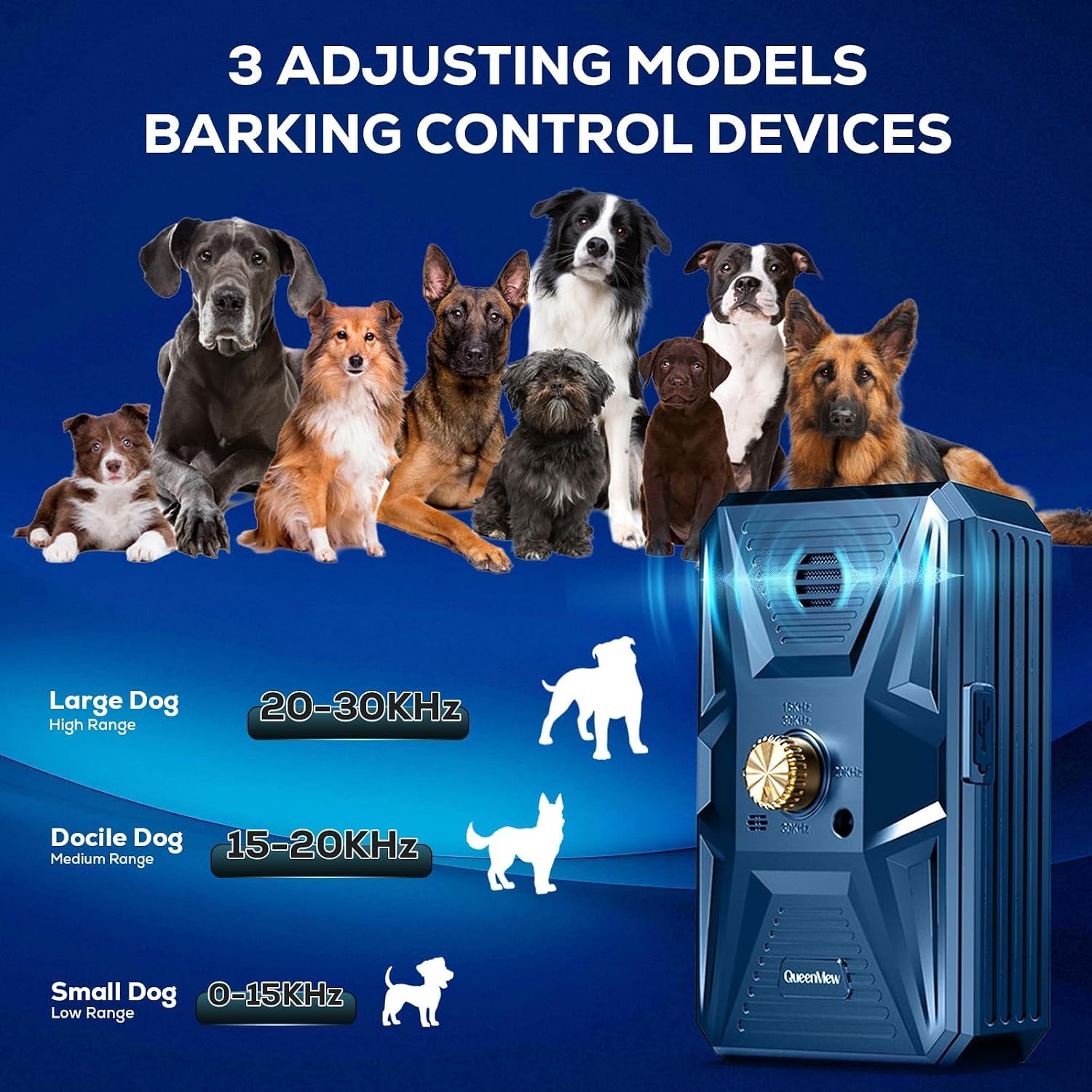 Anti Bell Gerät Hunde, 3 Modi Antibell Ultraschall Gerät, 33 Fuß Stopp Hundebell Gerät, IPX4 wasserdichtes Antibell für Hunde für das Training Großer Kleiner Hunde im Freien und Innenbereich