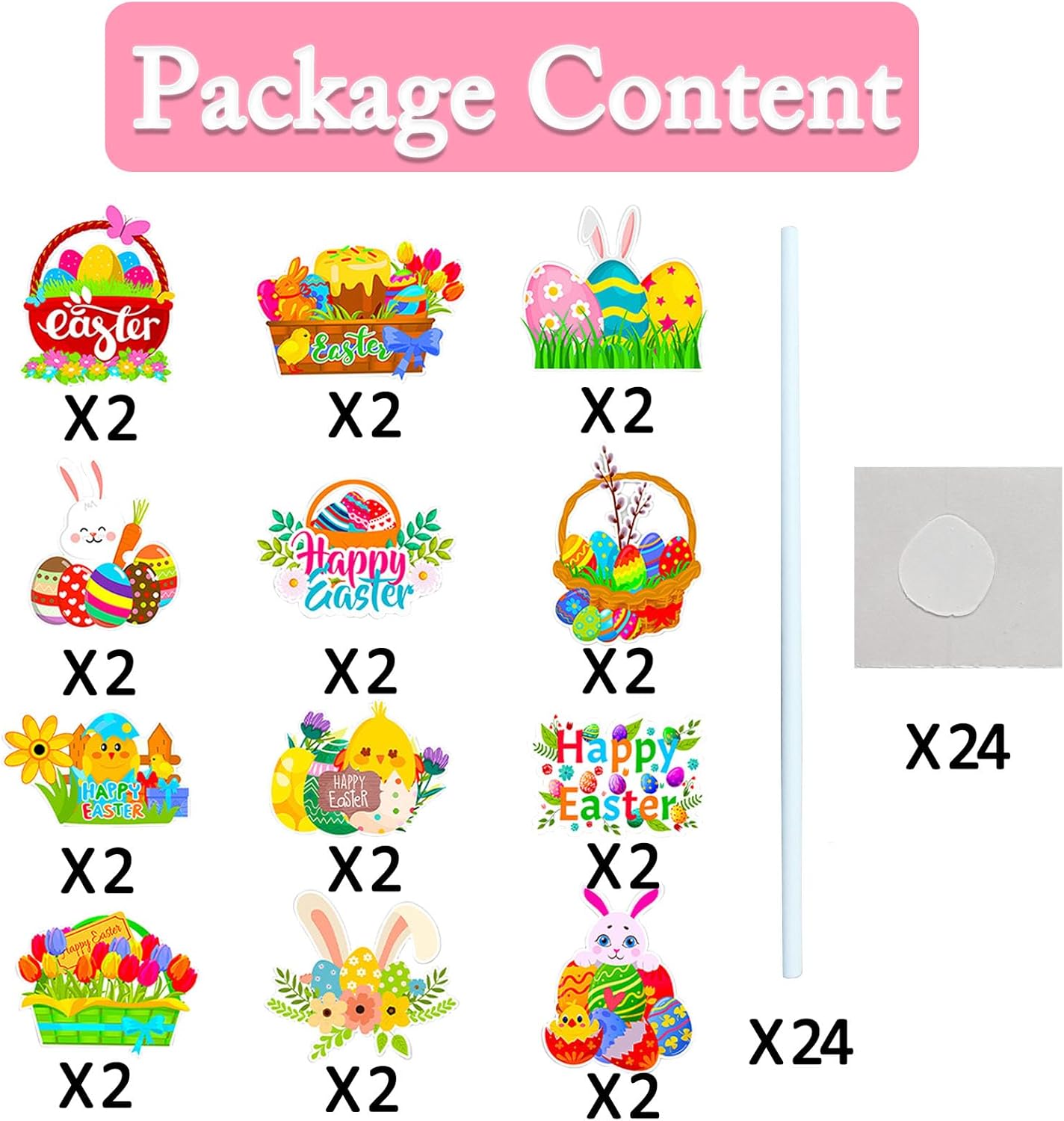 12Pcs Cute Easter Cupcake Toppers Egg Rabbit Chicks Pattern Festivals Theme Cake Toppers Decoration for Birthday Spring Party Supplies (Easter Cupcake Toppers, 12)