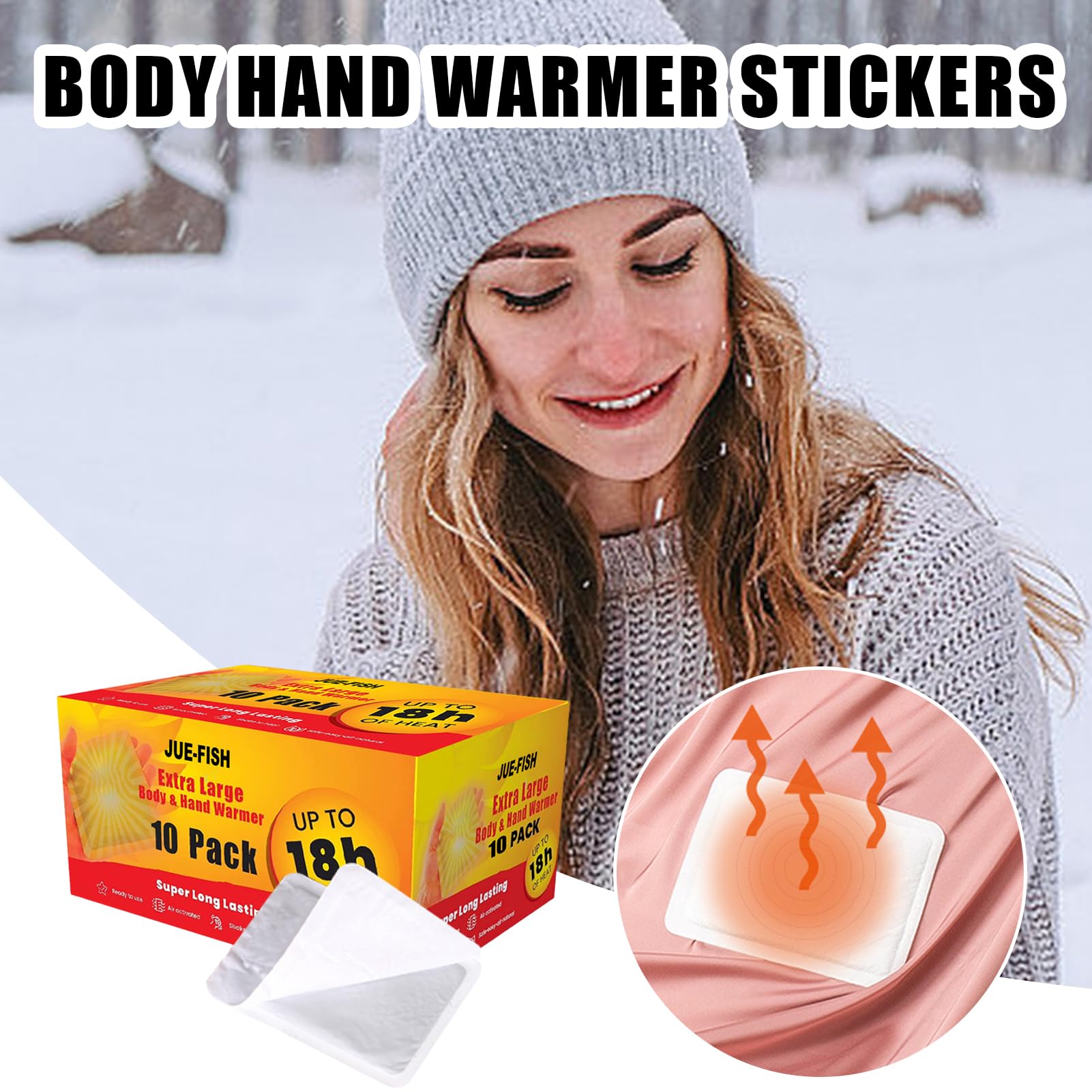 Scaldamani a lunga durata, sicuri, naturali, inodori, con attivazione ad aria, super scaldamani per corpo e mani, 18 ore per l'inverno, scaldamani multifunzionali, piccoli, 10 pezzi