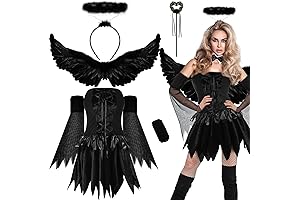 5 Pcs Halloween Fallen Dark Angel Costume Dark Angel Dress Wing Headband...