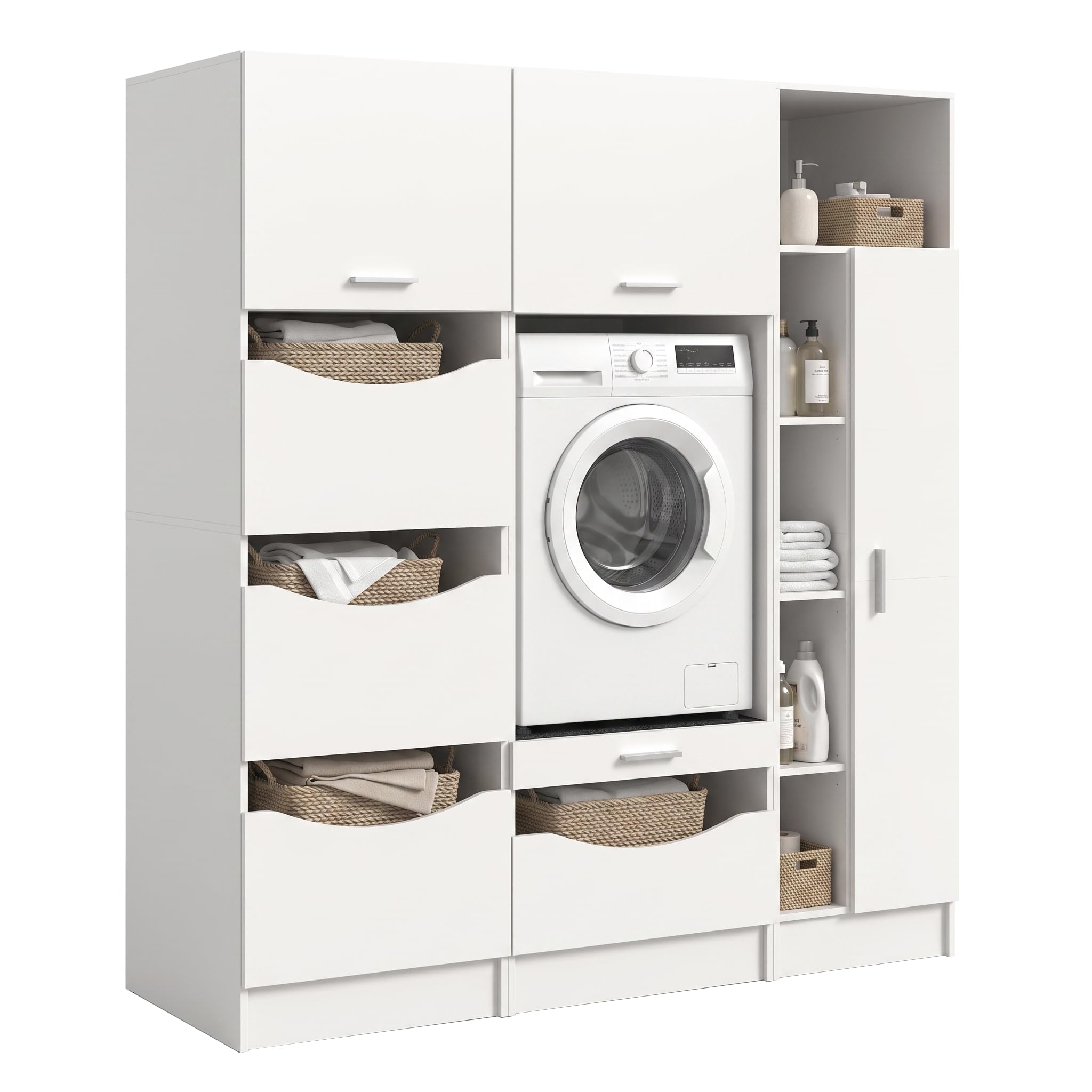 Homes & Jones Waschmaschinenschrank 3-TLG. Set weiß Hauswirtschaftsraum | WASCHMASCHINEN Set 3 tlg. BxHxT 176x195x68 cm in weiß – Wäscheschrank, Waschmaschinenschrank & Universalschrank