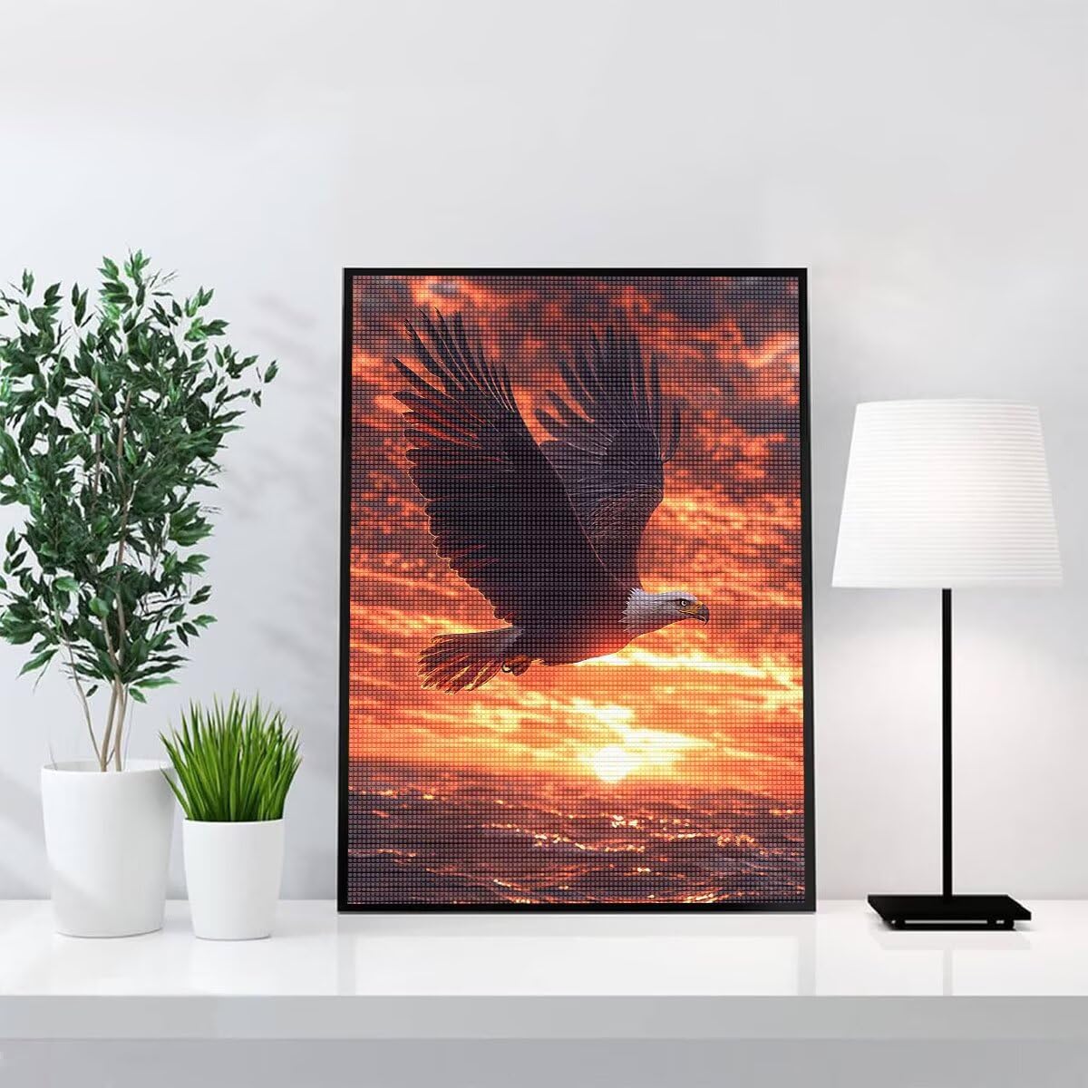 Diamond Painting Kit Completo, Diamond Painting Aquila, 5D Quadrato Pittura Diamante Kit Manualidades Adultos DIY Diamantini Crystal Art Disegni Ricamo Punto Croce Artigianale,80x100cm Tramonto j0-876
