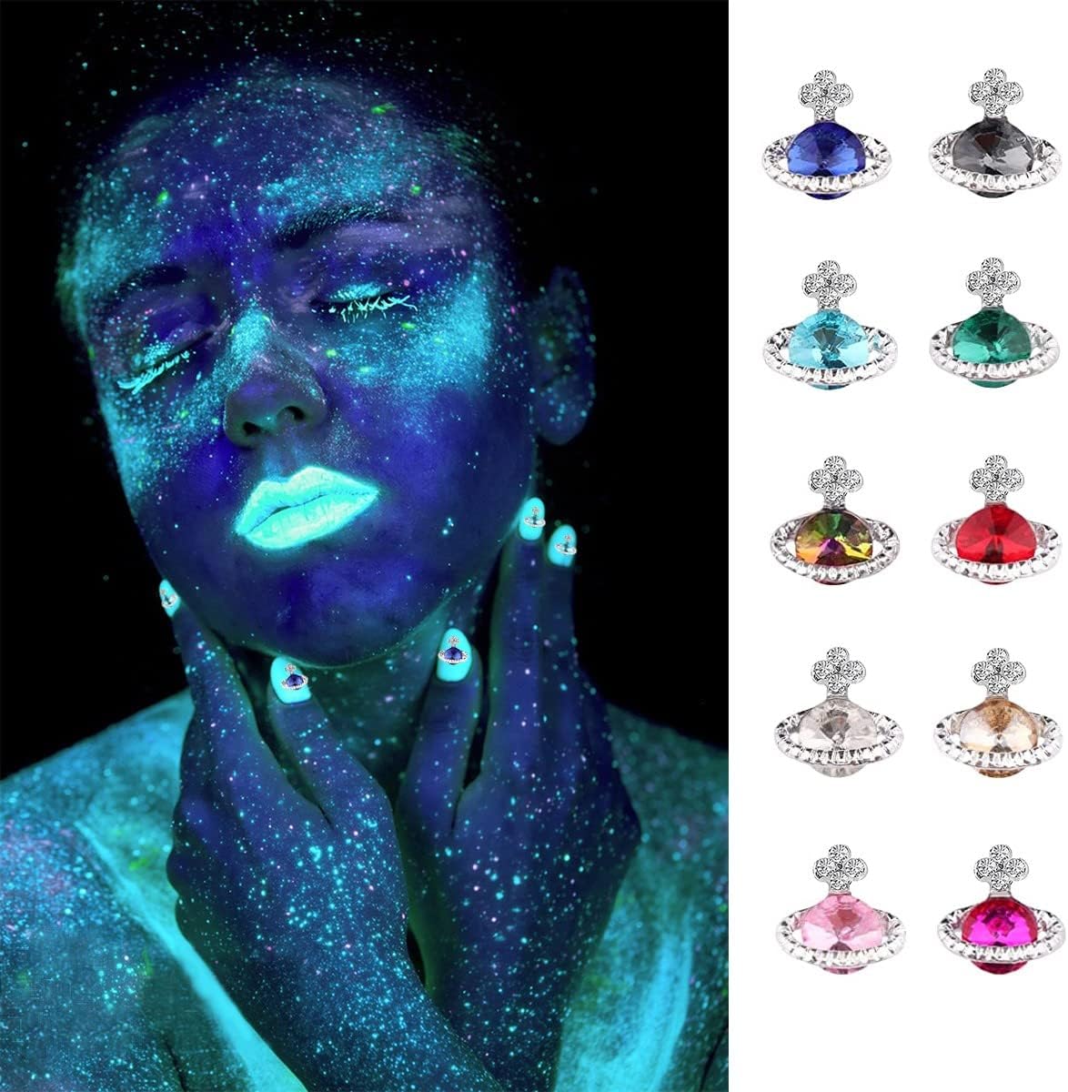 Planet Nail Charms, 54 Pcs 3D Nail Rhinestones Shiny Silver Saturn Shape, Nail Art Nail Gems Diamond Crystals Luxury Jewelry Nail Alloy Studs Nail Decoration Supplies for Acrylic Nails DIY (9 Colors)