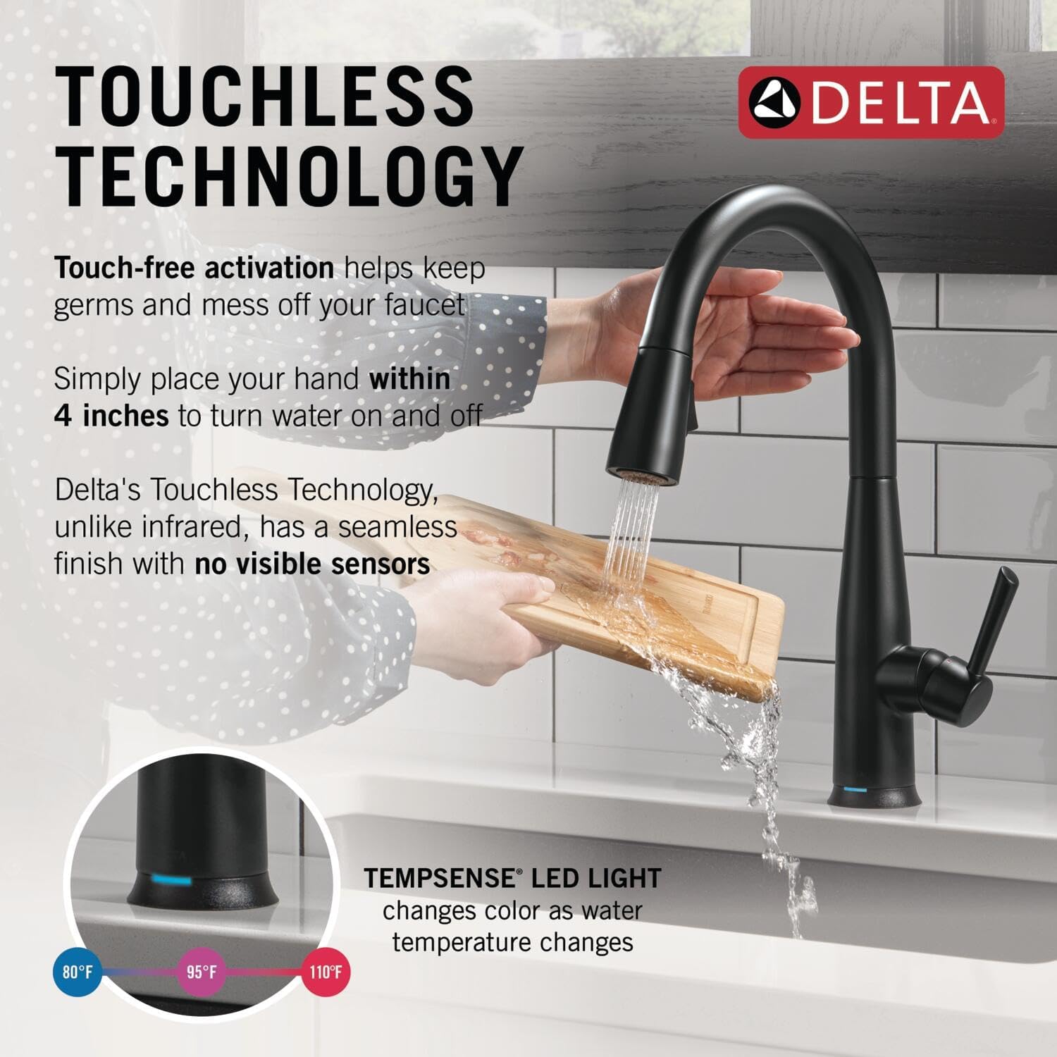 delta essa touchless kitchen faucet with touch technology, matte black kitchen sink faucet with pull down sprayer, single hole, matte black 9113tl-bl-dst matte black touchless activation