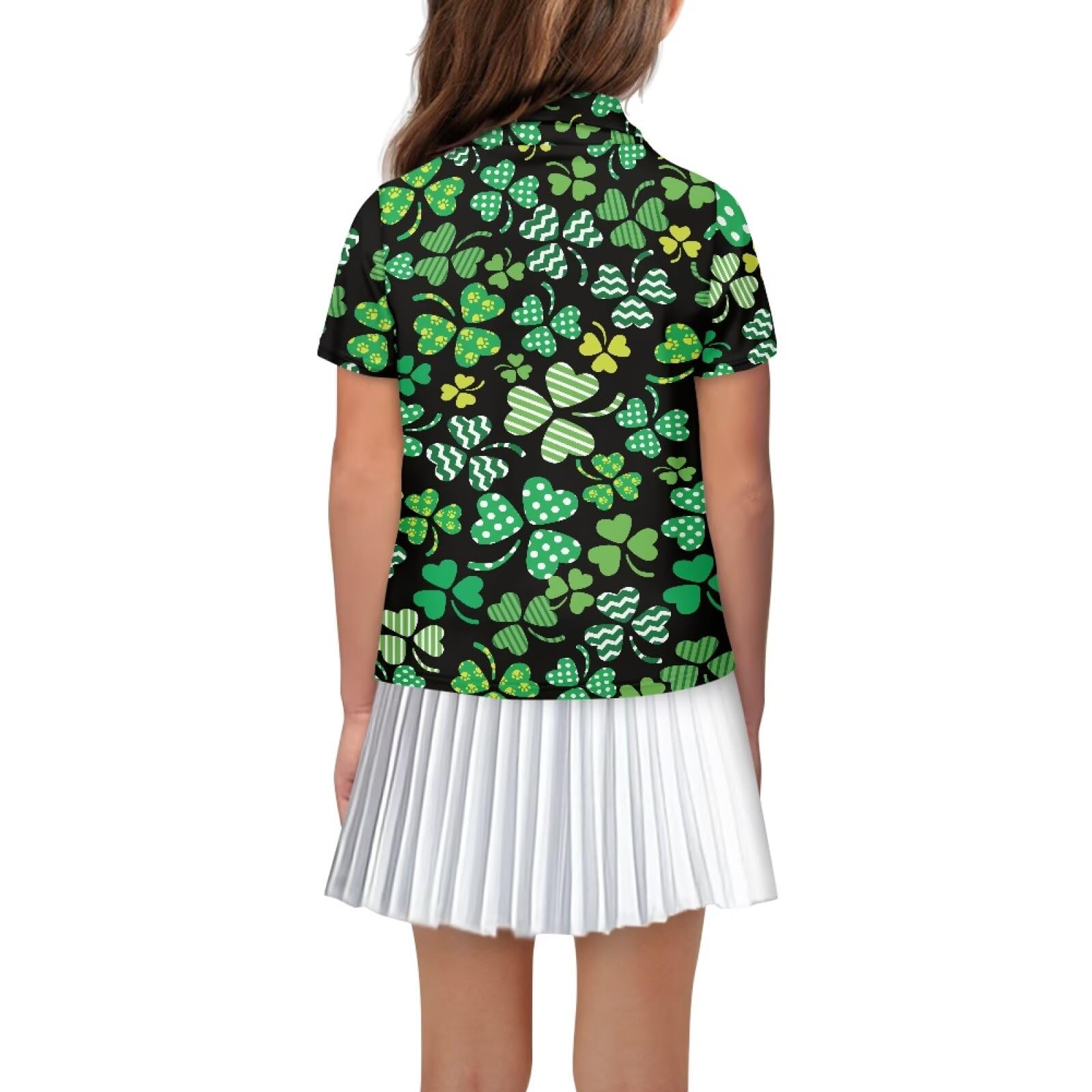 Gzzxiailg Stripe Clover Girls Polo Shirts Performance Golf Shirts Moisture Wicking Athletic Shirts Short Sleeve School Uniform Shirts for St. Patrick's Day Workout Tank Tops with Collared