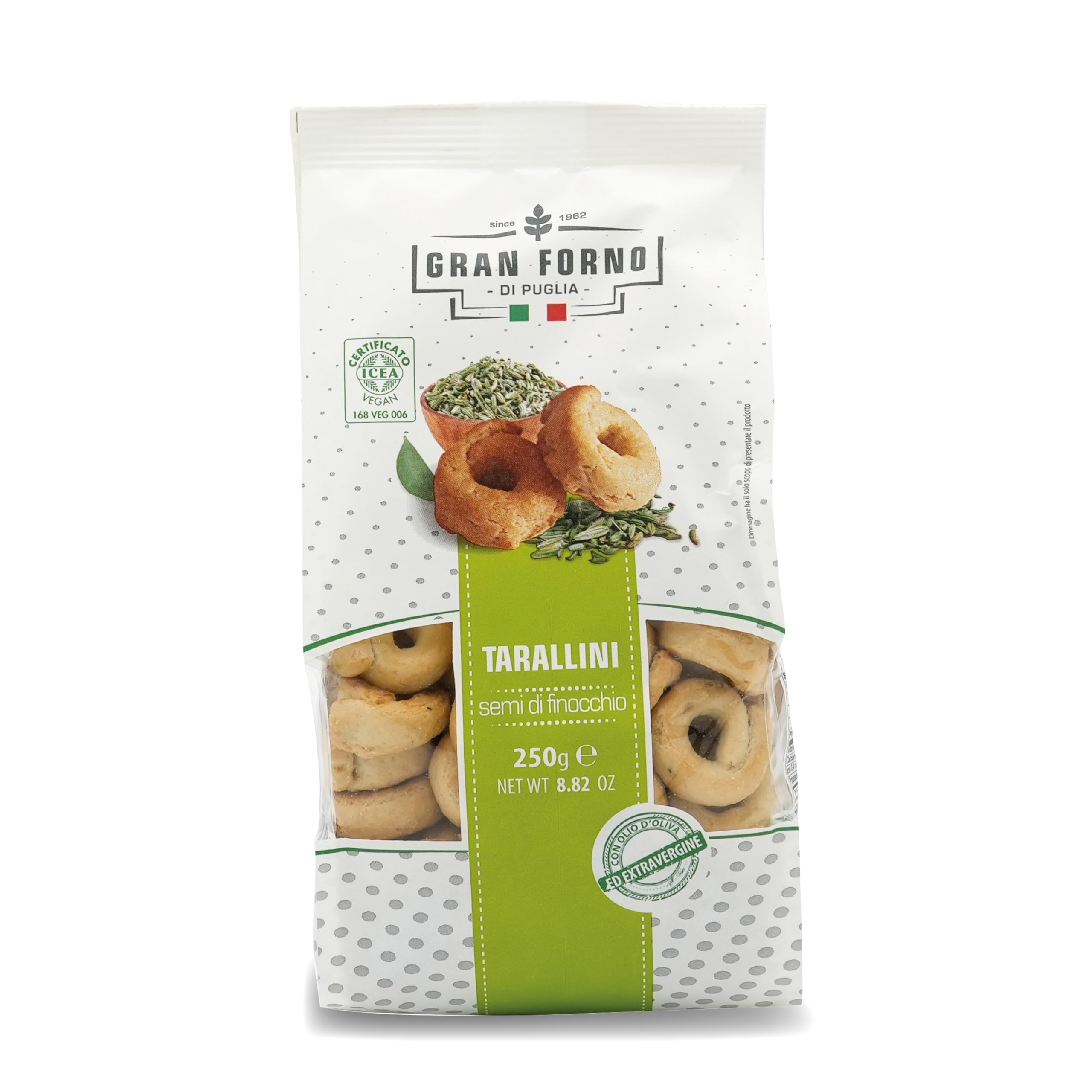 Gran Forno Taralli Fenchelsamen - 250g - knackig-luftiger Snack - Italienischer Knabberartikel - salzige Teigkringel