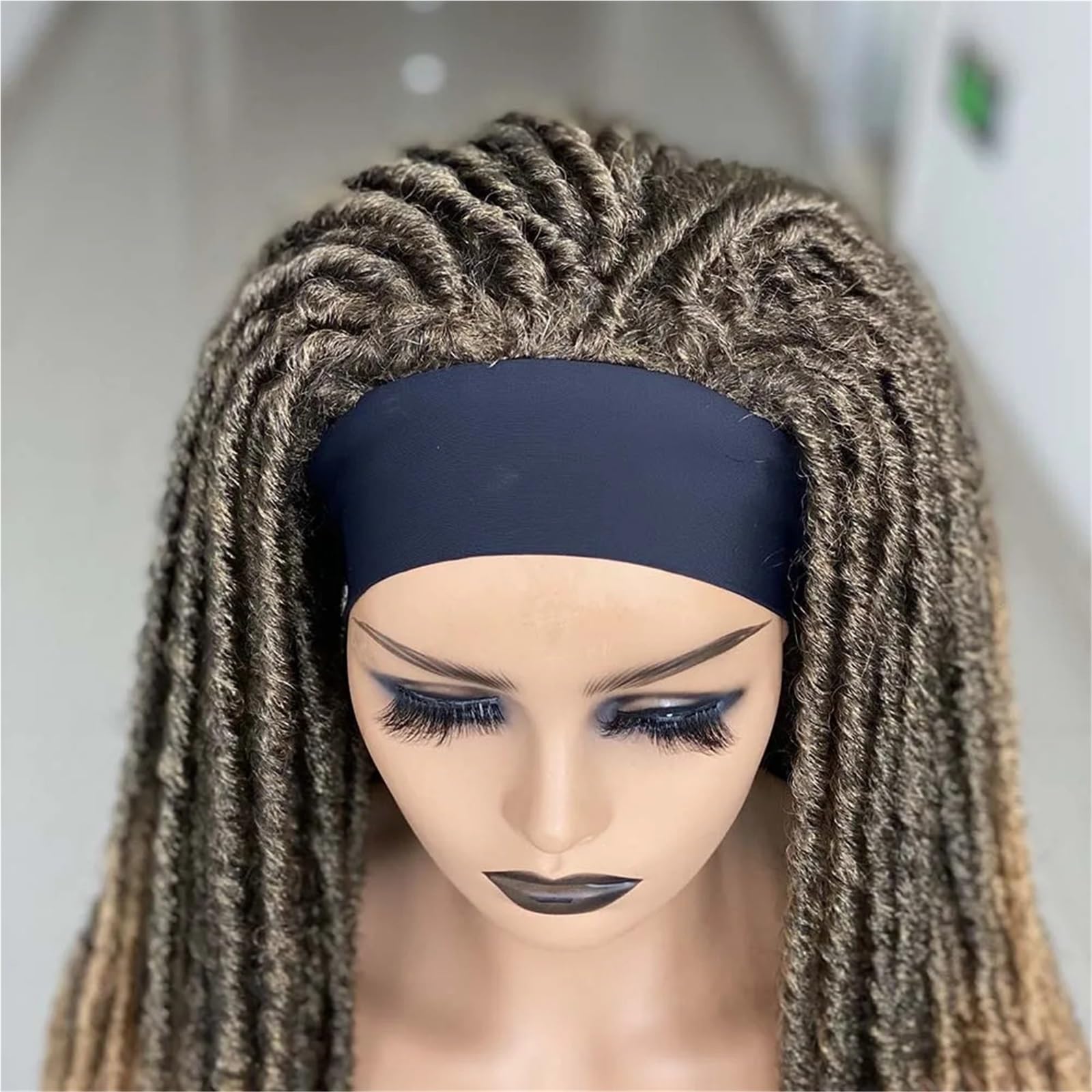 Parrucca sintetica Dreadlock con fascia per capelli - Parrucca nera termica stile treccia all'uncinetto per l'uso quotidiano(Black)