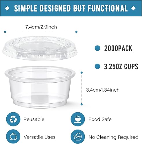 Miniatura 2 de Juego de 2000 vasos de plástico para porciones con tapas, recipientes pequeños de plástico transparente apilables, vasos herméticos para