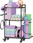 Home Fitness Storage Multifunctional Yoga Mat Shelf Sports Equipment Storage with Wheels & Hooks for Yoga Mats, Dumbbells, Foam Roller, Resistance Bands