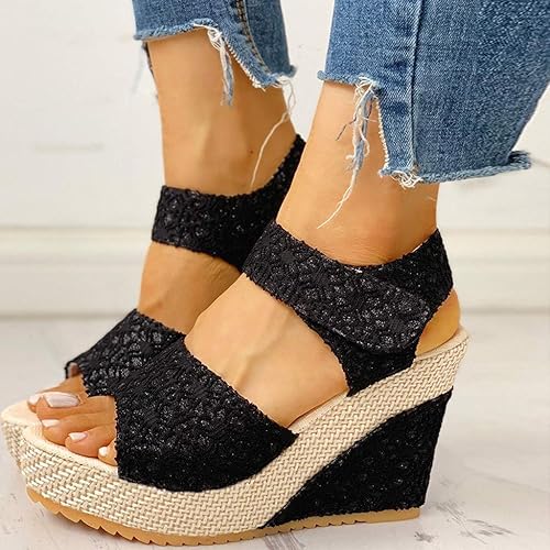 Haokanba Sandalias de plataforma alta de cuña para mujer, gruesas para caminar, cómodas, de verano, tacones altos, alpargatas con hebilla y correa