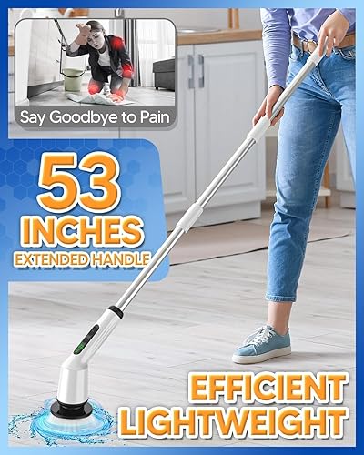 Miniatura 5 de Limpiador eléctrico giratorio, limpiador de ducha inalámbrico actualizado 2024 con 9 cabezales de cepillo reemplazables y 3 velocidades ajustables,