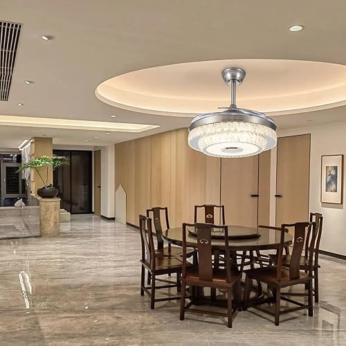 Miniatura 9 de mfanchan Fandelier de 42 pulgadas con altavoz Bluetooth, candelabro con ventilador, ventiladores de techo de cristal inteligentes con luces y