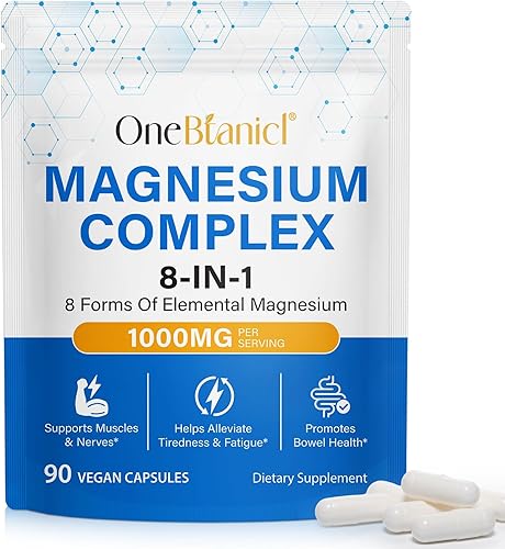 Complejo de magnesio Suplemento 8 Elemental 1000mg - Glicinato de magnesio, citrato, malato, taurato, quelado para una fácil absorción para huesos,