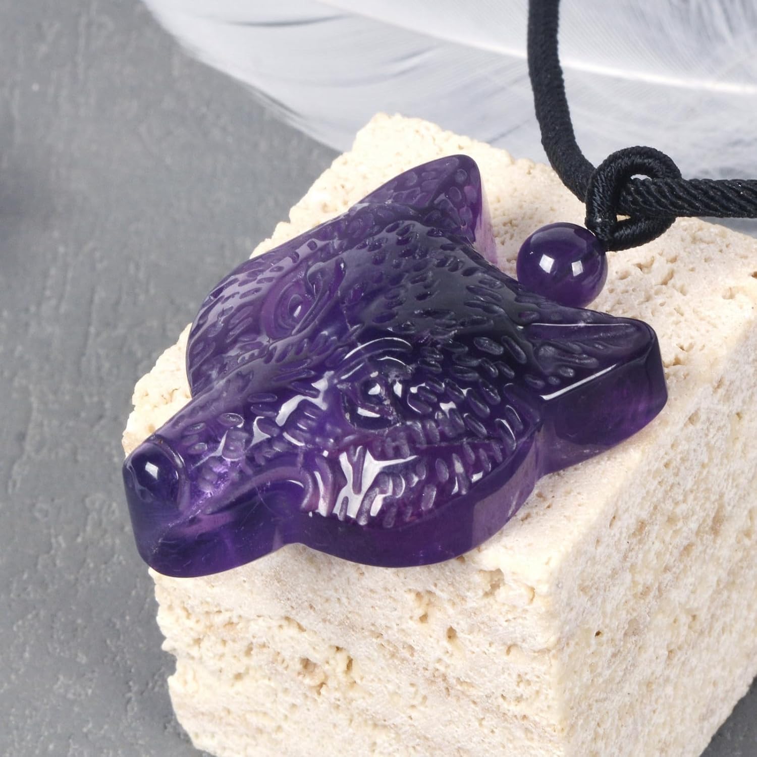 Justinstones Natural Gemstone Carved Wolf Head Reiki Chakra Animal Amulet Pendant Necklace 22 Inch - Image 3