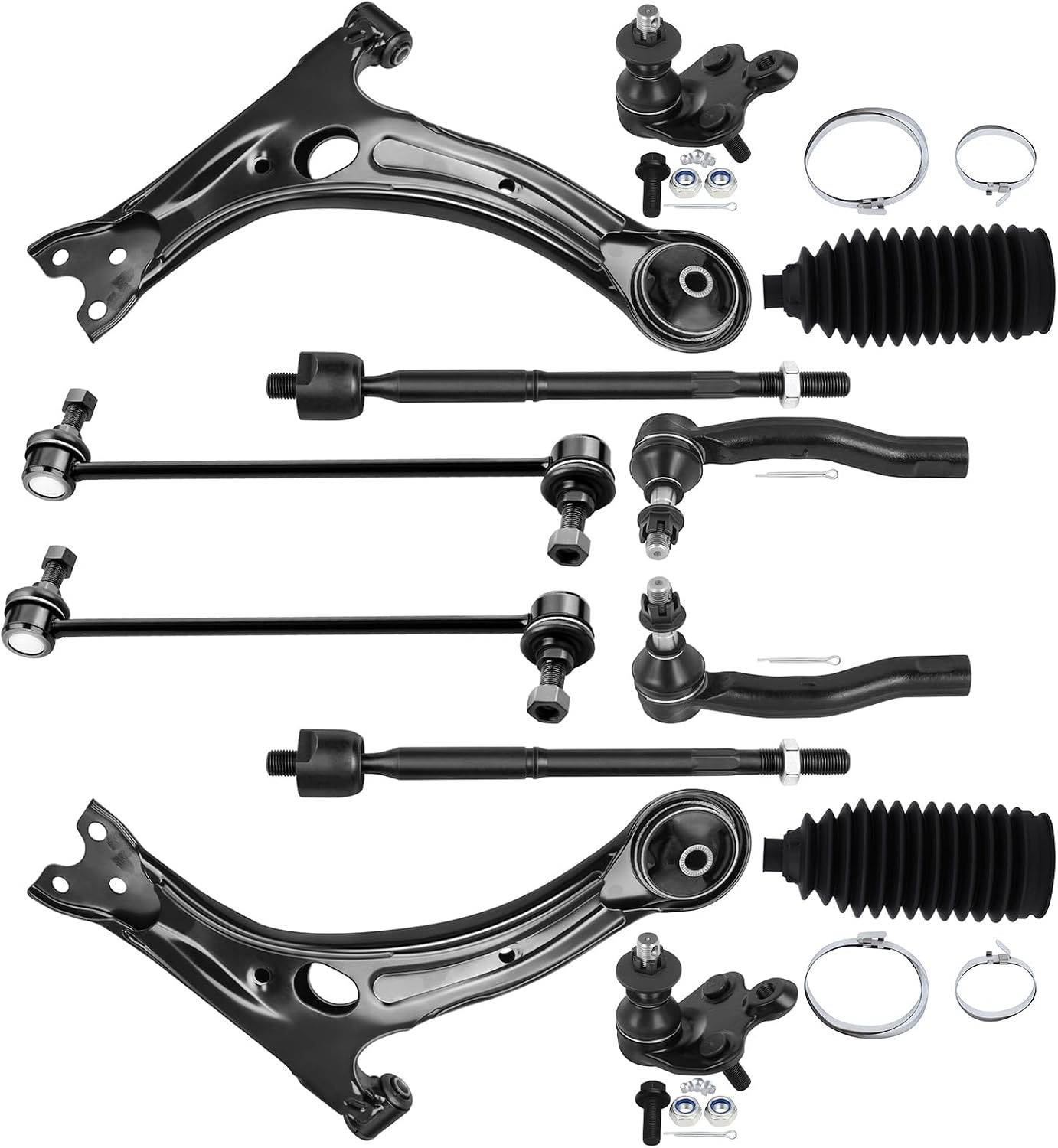 SCITOO 12-PC SET Suspension Kit Lower Control Arm Inner Tie Rod End Outer Tie Rod End w/Boots Sway Bar End Link Lower Ball Joint Fit 2004-2009 For Toyota For Prius
