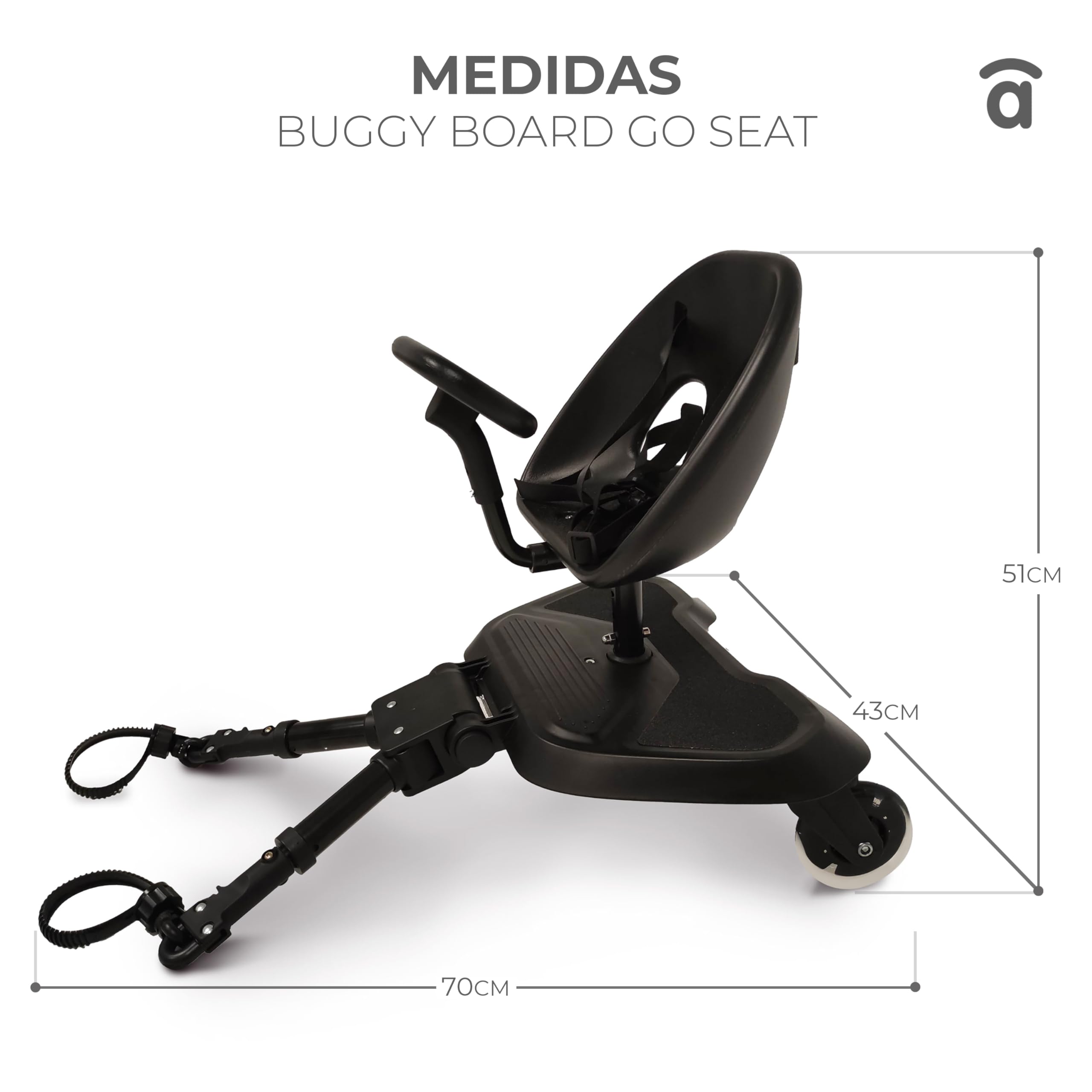 Asalvo GO SEAT 2 IN 1 Monopattino 2 in 1 per passeggino Go Seat, universale, pattinaggio per passeggino, adatto per il 99% di tutti i passeggini, tagliere per passeggini, bambini da 2 a 5 anni, 20 kg