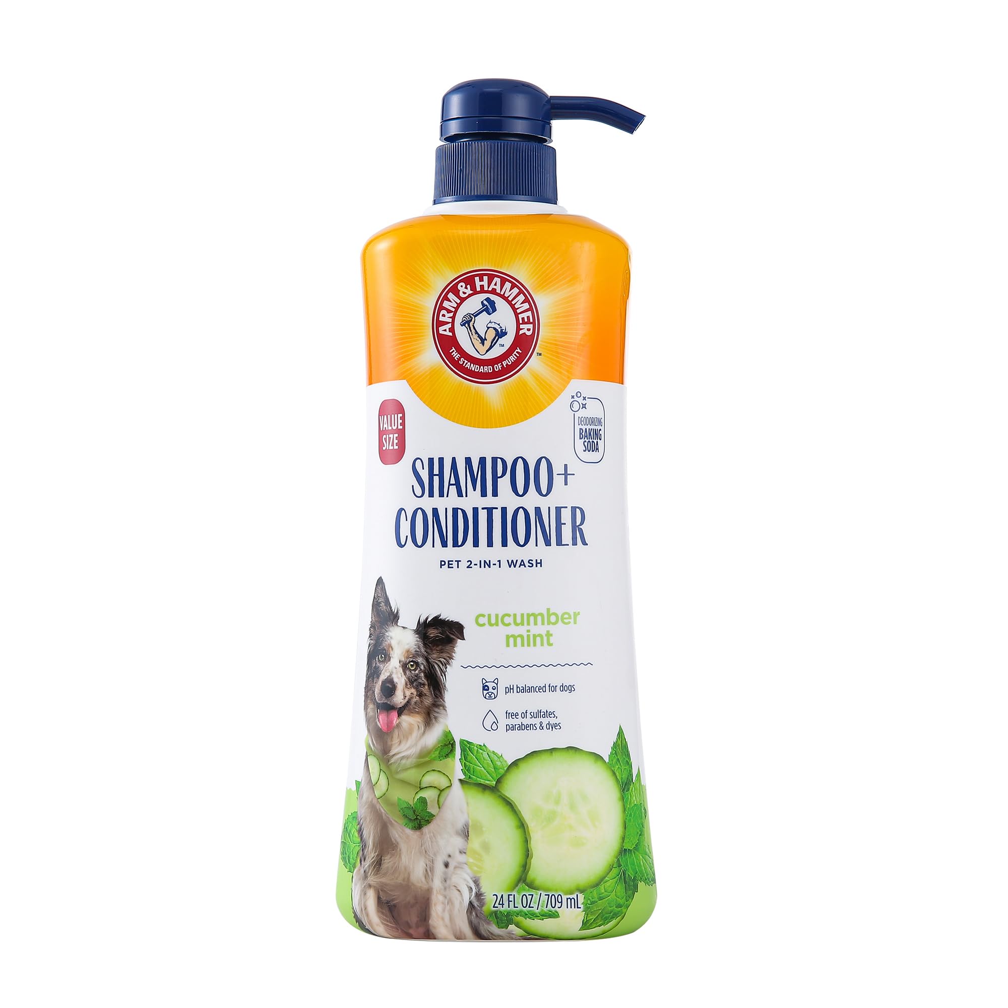 Arm & Hammer for Pets 2-in-1 Shampoo & Conditioner for Dogs, Value Size Bottle with Pump | Dog Shampoo & Conditioner in One | Cucumber Mint, 24 Ounce Bottle Dog Shampoo and Conditioner for All Dogs