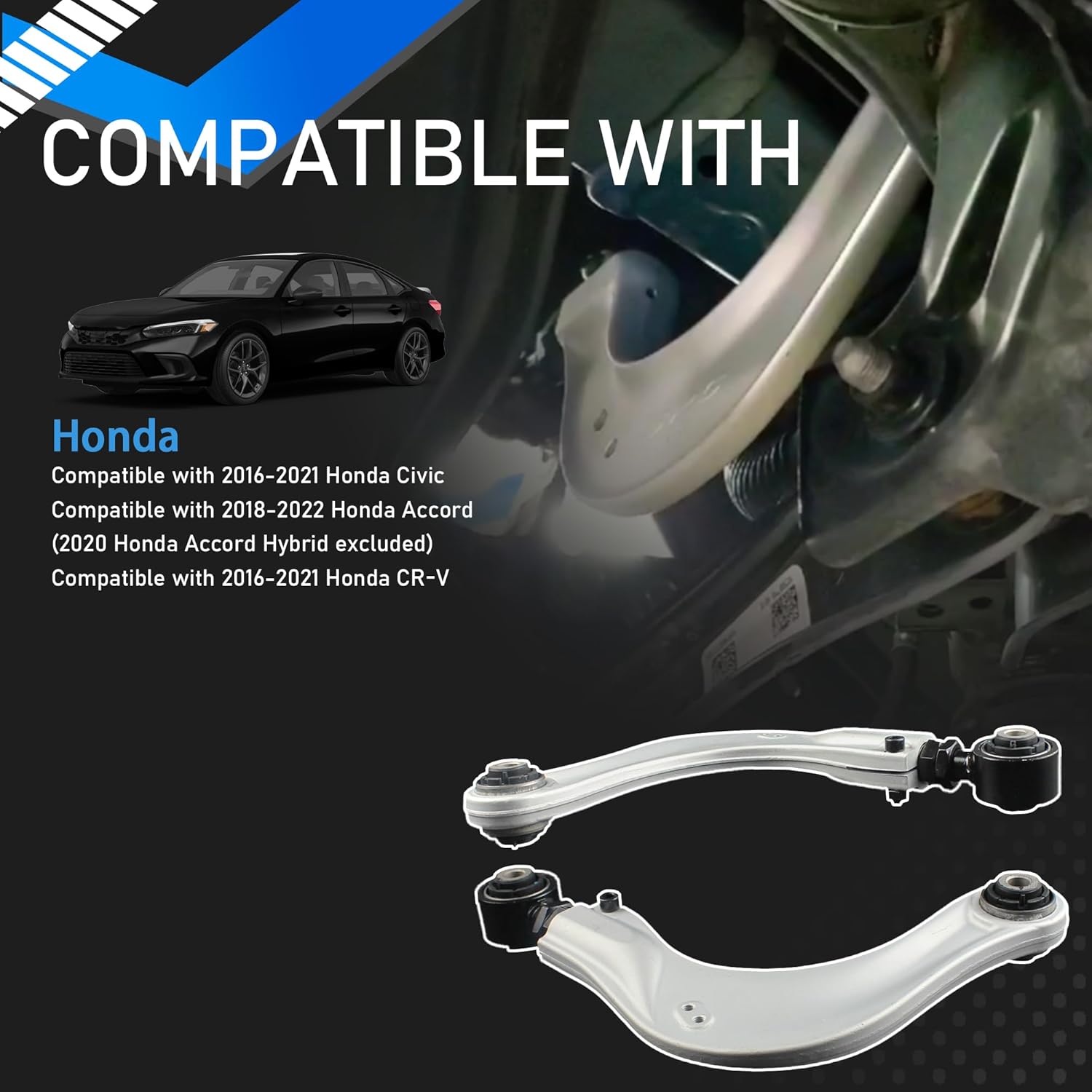 BP67476 2x Aluminium Alignment Rear Camber Kit Adjustable Camber Arms Compatible With 2016-2022 Honda Civic Accord CR-V Rear Forged Pair Left Right Adjustment Kit Silver Replaces 67476