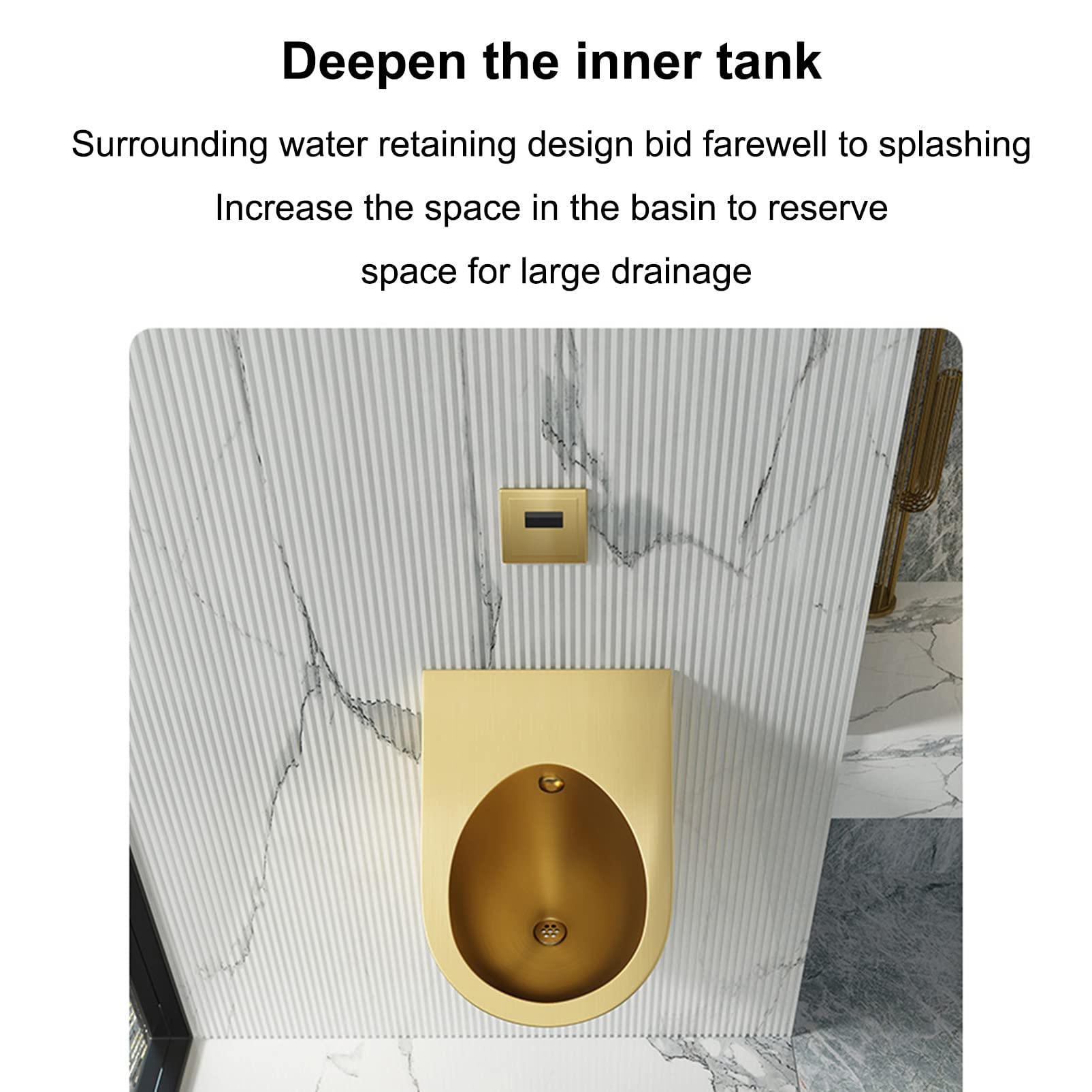 iumLeap Golden Wall-Mounted Urinal, 304 Stainless Steel Induction Flushing Urinal, Urinal with Non-Contact Flushing Valve, Suitable for Shopping malls, Hotels, prisons