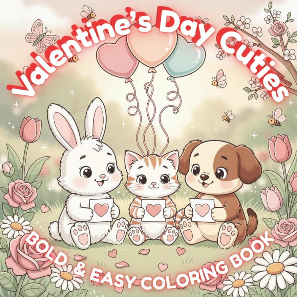 Valentine's Day Cuties: 52 Adorable Animals to Color: A Relaxing Coloring Book for Adults with Hearts, Love & Whimsical Scenes