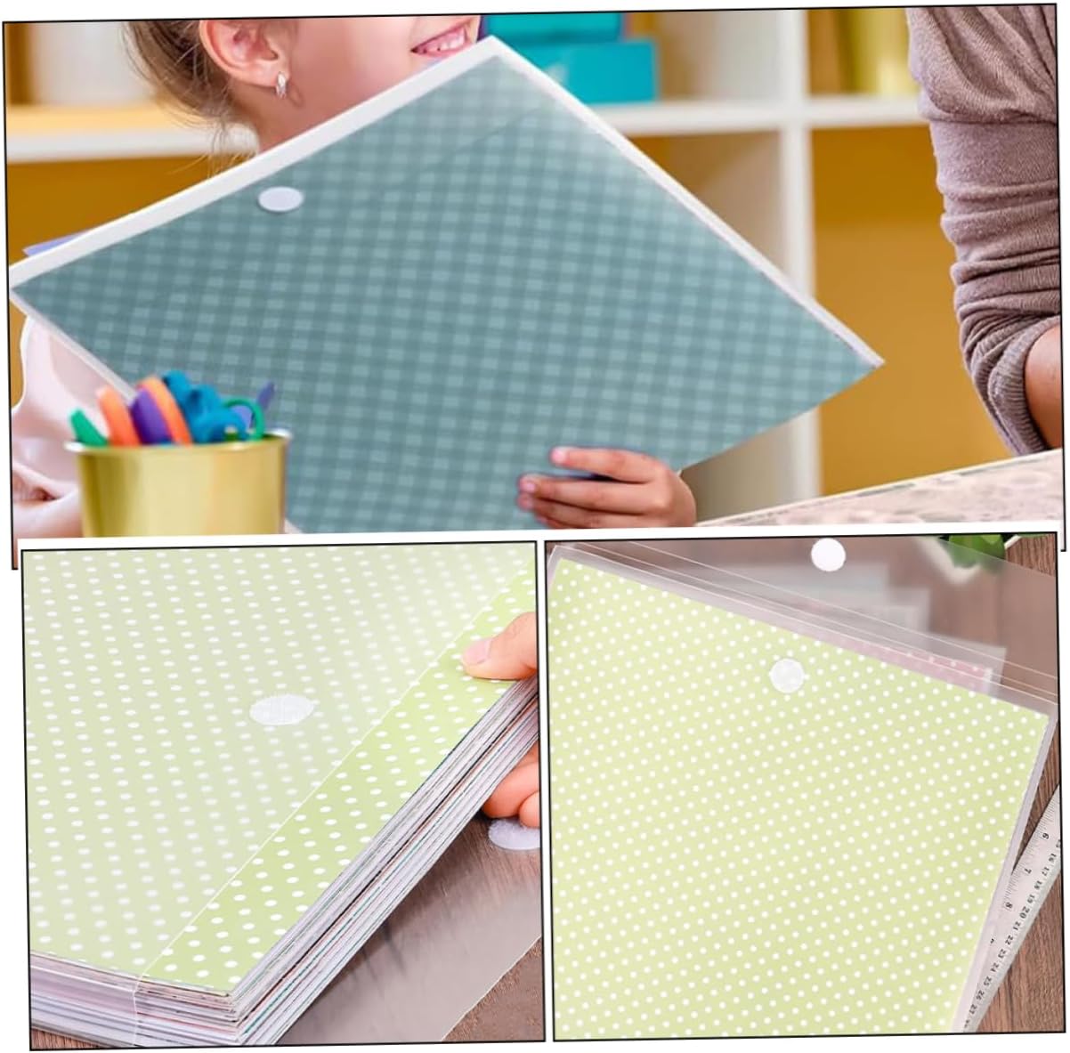 MINAOLULUS 12pcs Scrapbook Paper Storage Bag Plastic Document Folders for Craft Photos Vinyl Secure Closure Pp Material Office Home Organizer