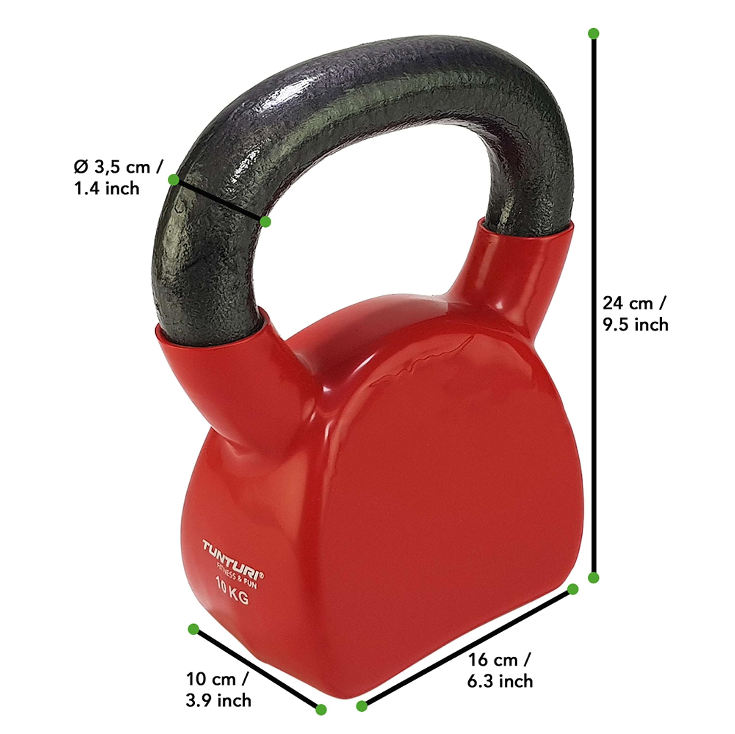 Tunturi Kugelhantel mit 10 kg in Gusseisen mit Vinyl, farbige Kettlebell